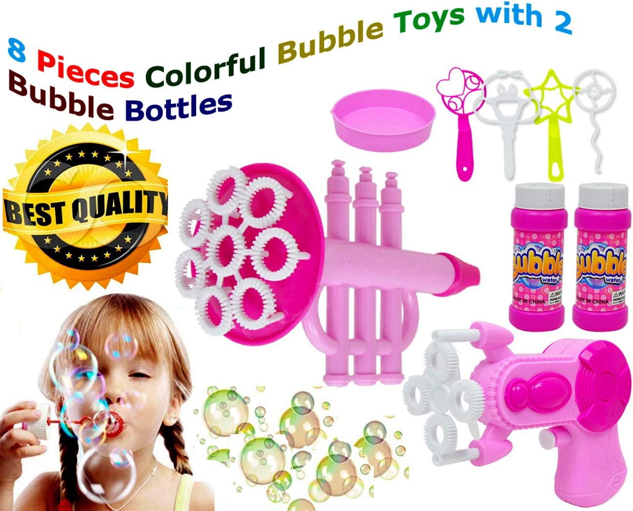 ARSDEWY Bubble Game Set for Birthday Gift, Fun Outdoor Activities with 2 Liquid Bottles for 3+ Kids