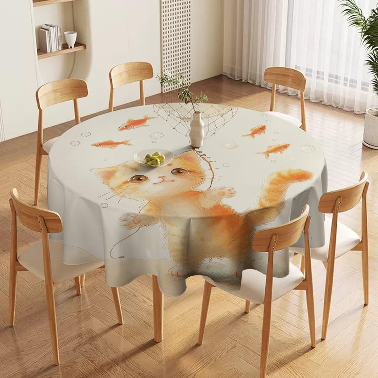 Nappe ronde imperméable 178x178 cm lavable pour cuisine et décoration de table de salle à manger