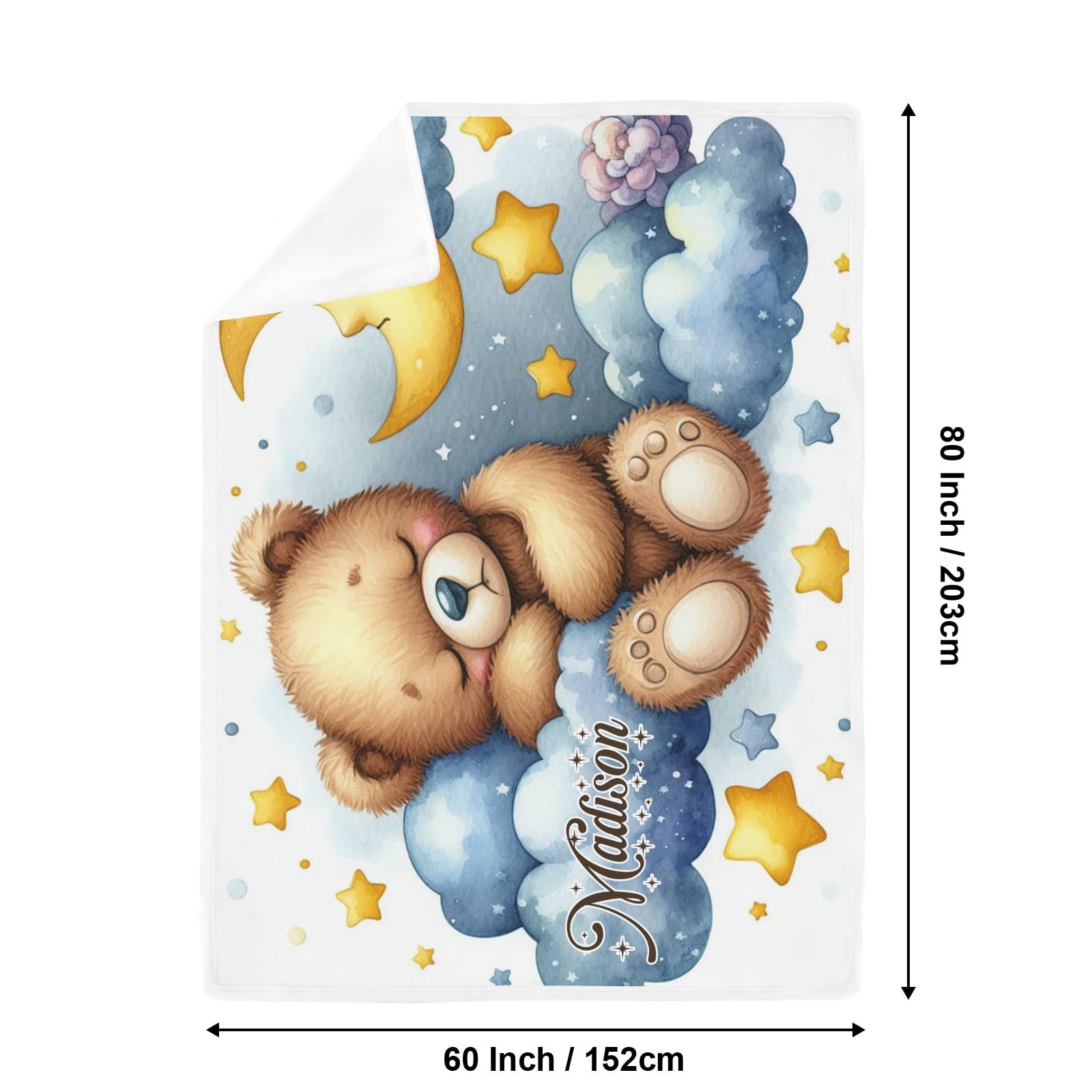 GoTussWO Custom Teddy Bear Star Moon Clouds Weighted Blanket Cooling Laye, Keep Cooling All Night,30x40Inch