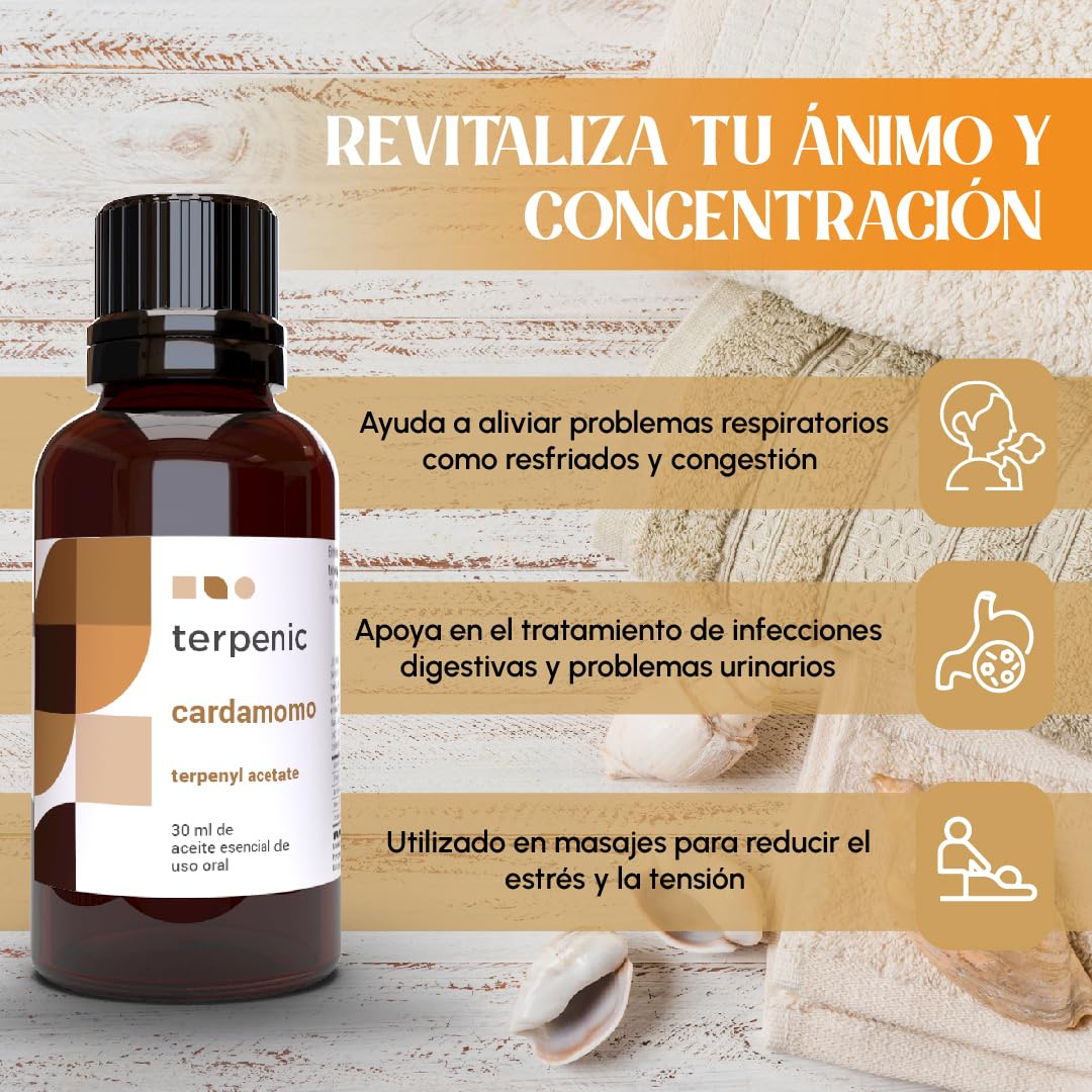 TERPENIC - Aceite Esencial de Cardamomo (Elettaria cardamomum) - 30 ml - Uso Oral – Especiado profesional intenso
