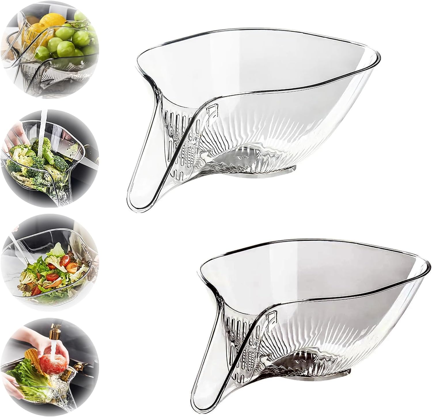 ORCHID M® 2PCS Multi-functional Drain Basket,New Drainage Basket Funnel, Kitchen Sink Drain Strainer Basket Drain Rack, Drainer Food Basket with Spout for Vegetables Fruits Pasta