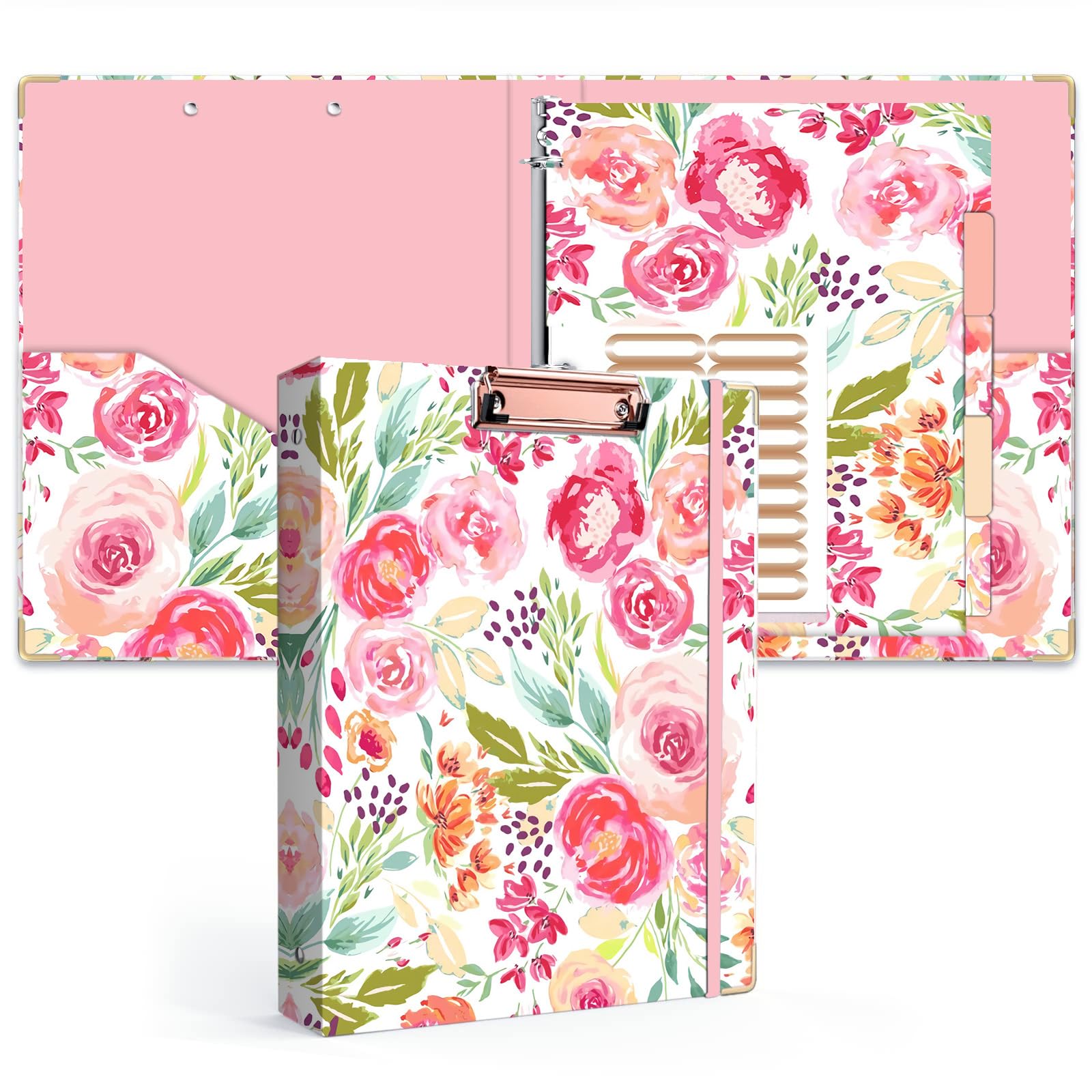 Photo 1 of Hiyong 3 Ring Binder 1 Inch, Cute Binder with 5 Tab Dividers, 3 File Folder Labels, and Clipboard Binders with 2 Pockets- Decorative 3 Ring Binder Perfect for School and Office Supplies… Flower