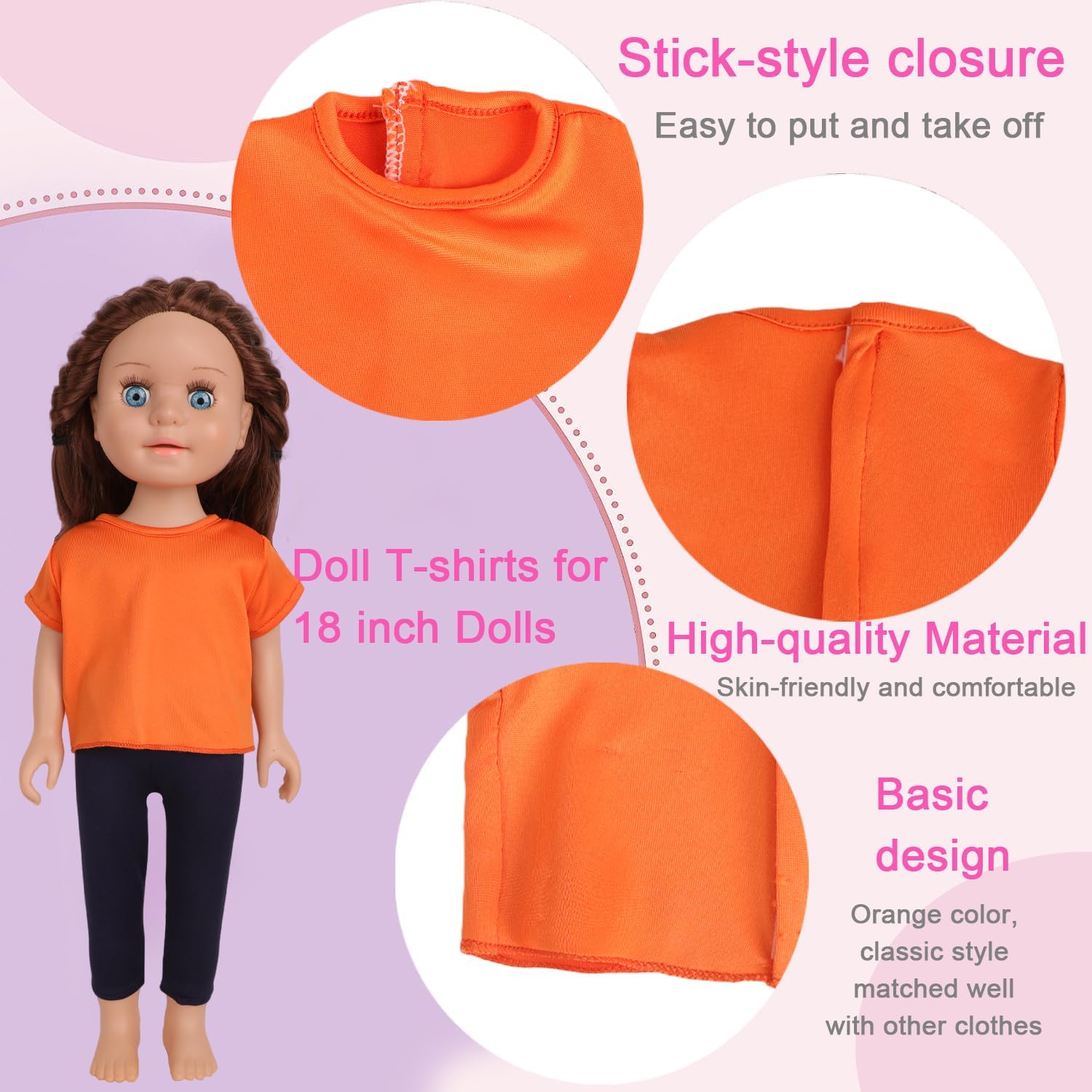5Pcs Blank Stretch Tees Fits 18 Inch American Doll Versatile Layering Tops for Girl Figure Heat Transfer Friendly DIY Custom Bulk Basic Outfit Age 3+ NO Doll image 3