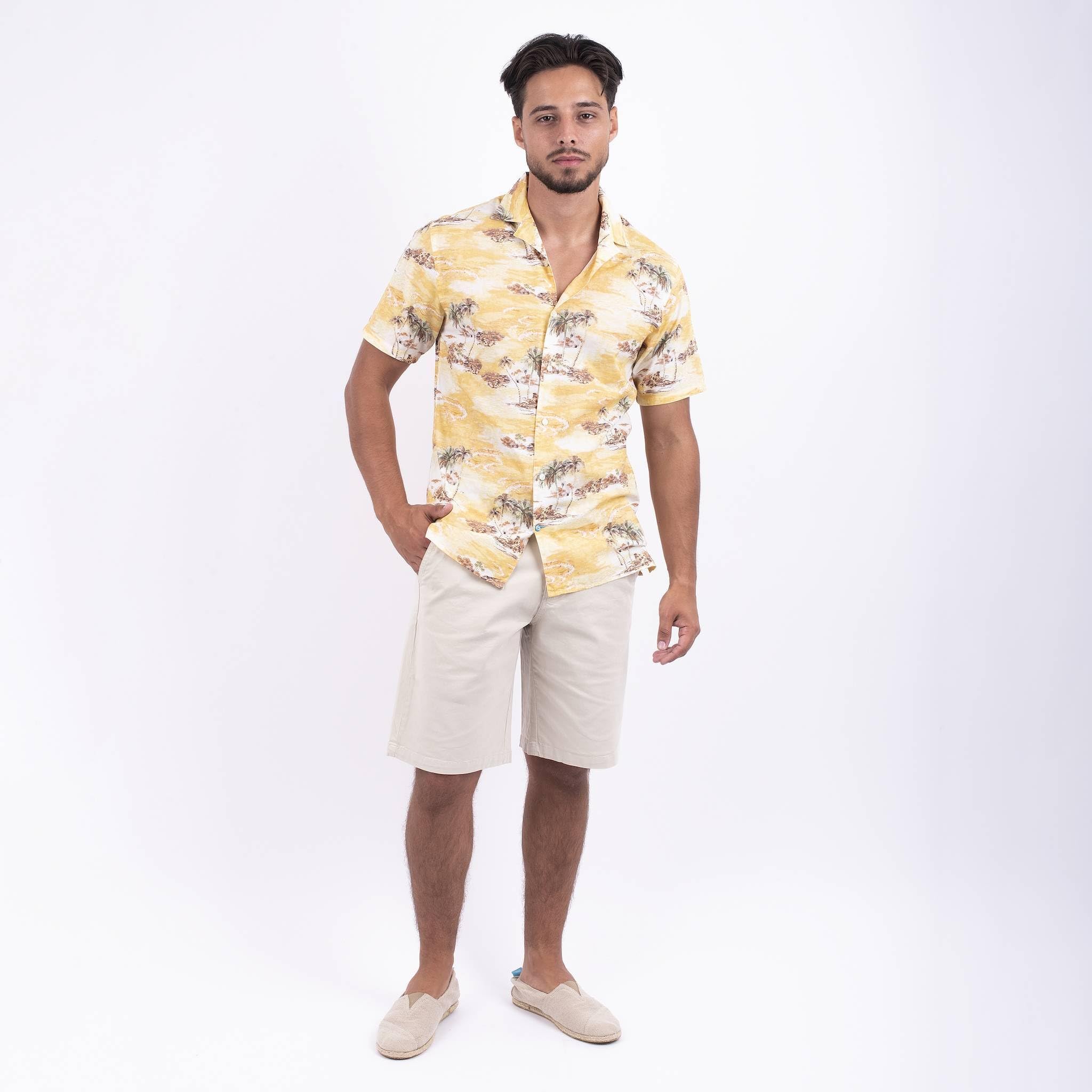 Panareha Camicia Hawaiana Aloha Uomo KALAPAKI Giallo (L)