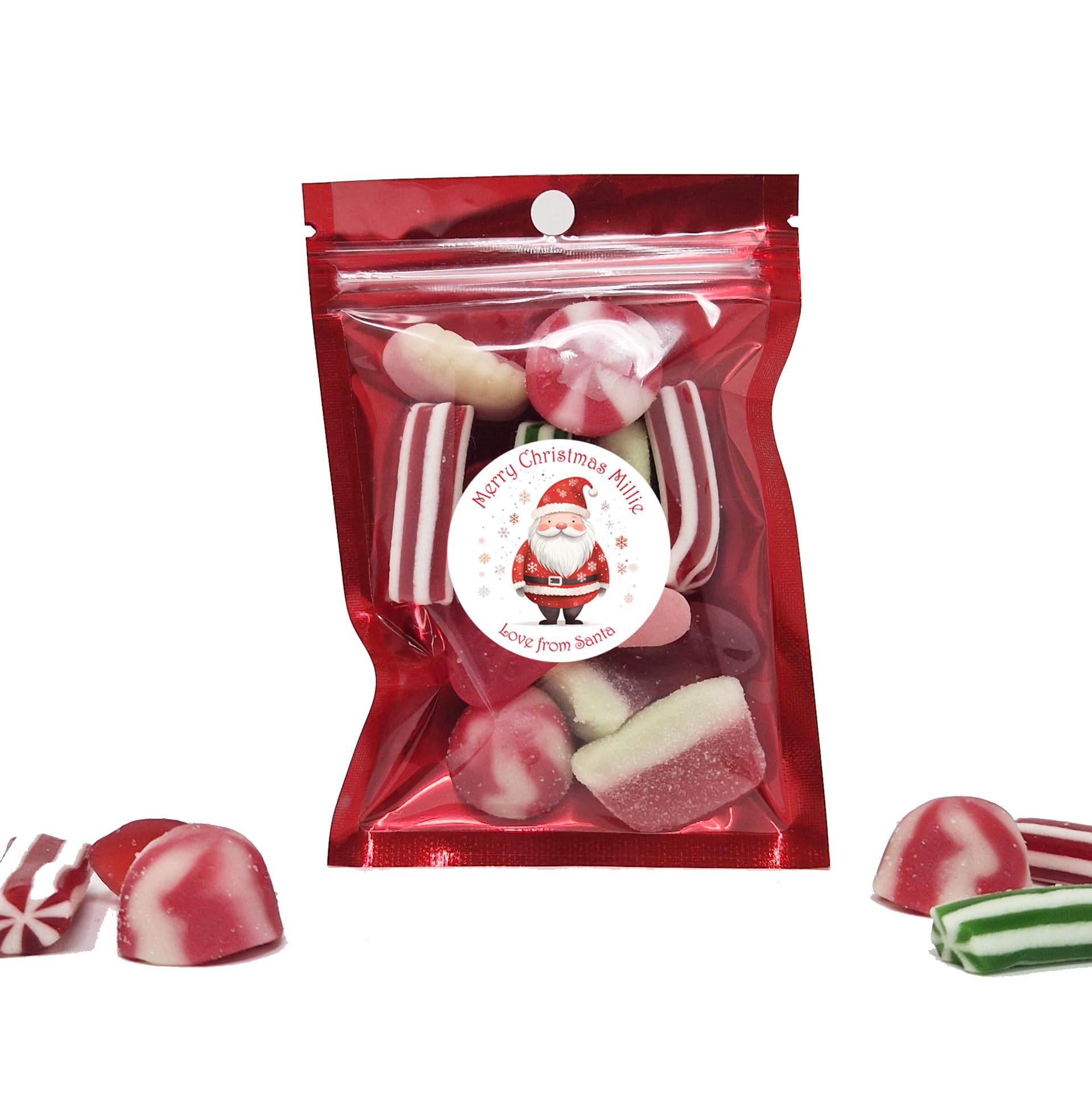 Personalised Christmas Sweet Bags | Festive Party Favors | Stocking Stuffer Filler Treats | Pre-Filled | Pick and Mix | Teacher Gift - 1 Empty Bag with Sticker