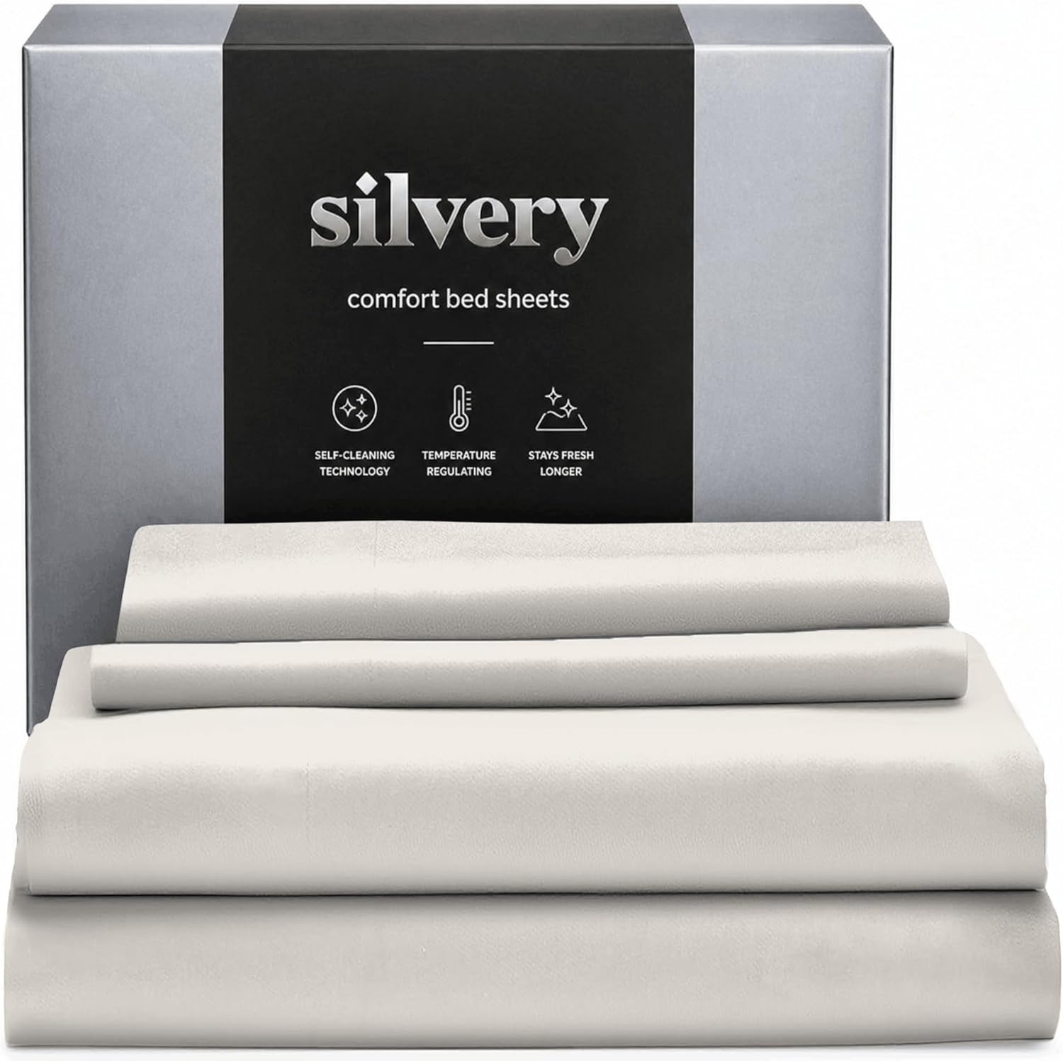 Silvery Silver Infused Bed Sheets Set - Ultra-Soft Temperature-Regulating Fabric with Self-Cleaning Technology™ that Stays Fresh 3X Longer for Hygienic Sleep
