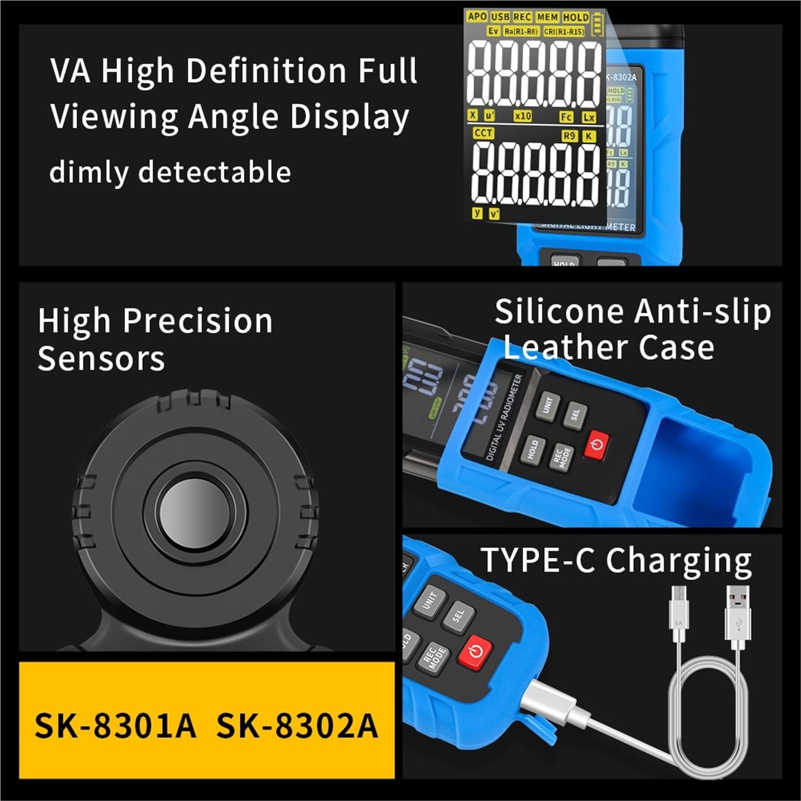 Espectro de luz, Medidor de iluminancia espectral SK-8301A/8302A, fotómetro 0~300.000lux, luxómetro alta precisión, medidor luz Digital CCT Lux/FC(SK-8302A)