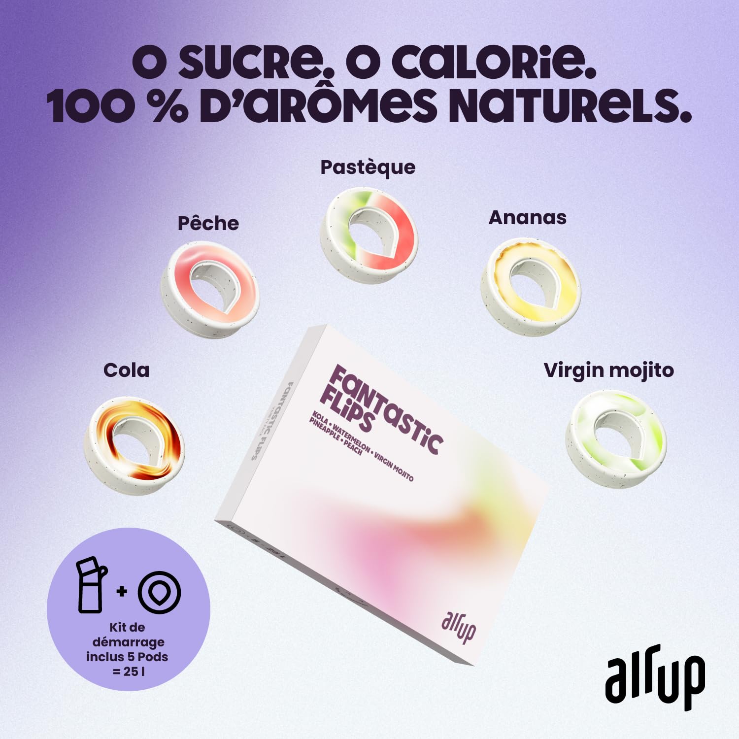 AIR UP® Botella de agua Click Squid Purple Original Starter Set Cantimplora Botella Gym con cápsulas en 5 sabores | Botella de 600 ml con sabor sin azúcar | Apto para lavavajillas, sin BPA