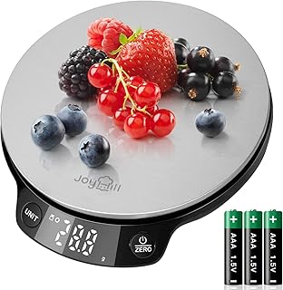 JOYHILL Food Scale, 5kg/0.1g Digital Kitchen Scale for Food Ounces and Grams Baking & Cooking, Premium Stainless Steel Food Weight Scale with LED Display, Ultra Accurate, Batteries Included