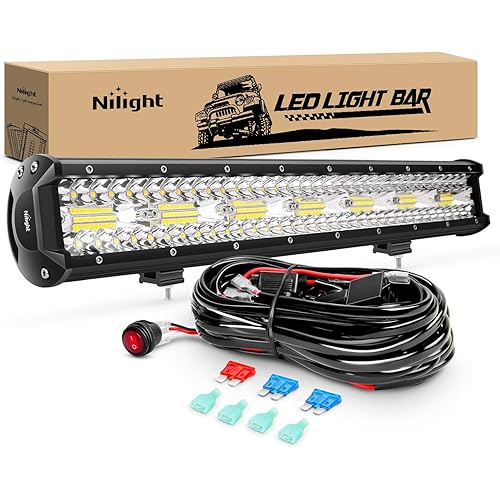 Nilight ZH409 20 Inch 420W Triple Row Flood Spot Combo 42000LM LED Light Bar with Heavy Duty Off-Road Wiring Harness, 2 Years Warranty, White