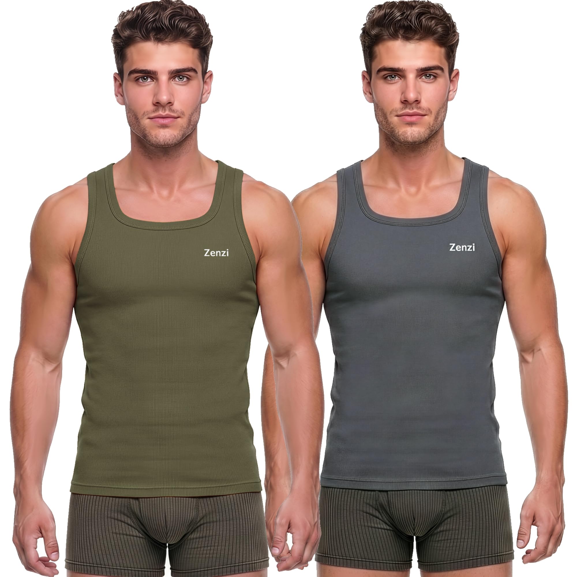 Zenzi Men Square Neck Vest, 100% Cotton Sleeveless Innerwear, Pack of 2-image-37