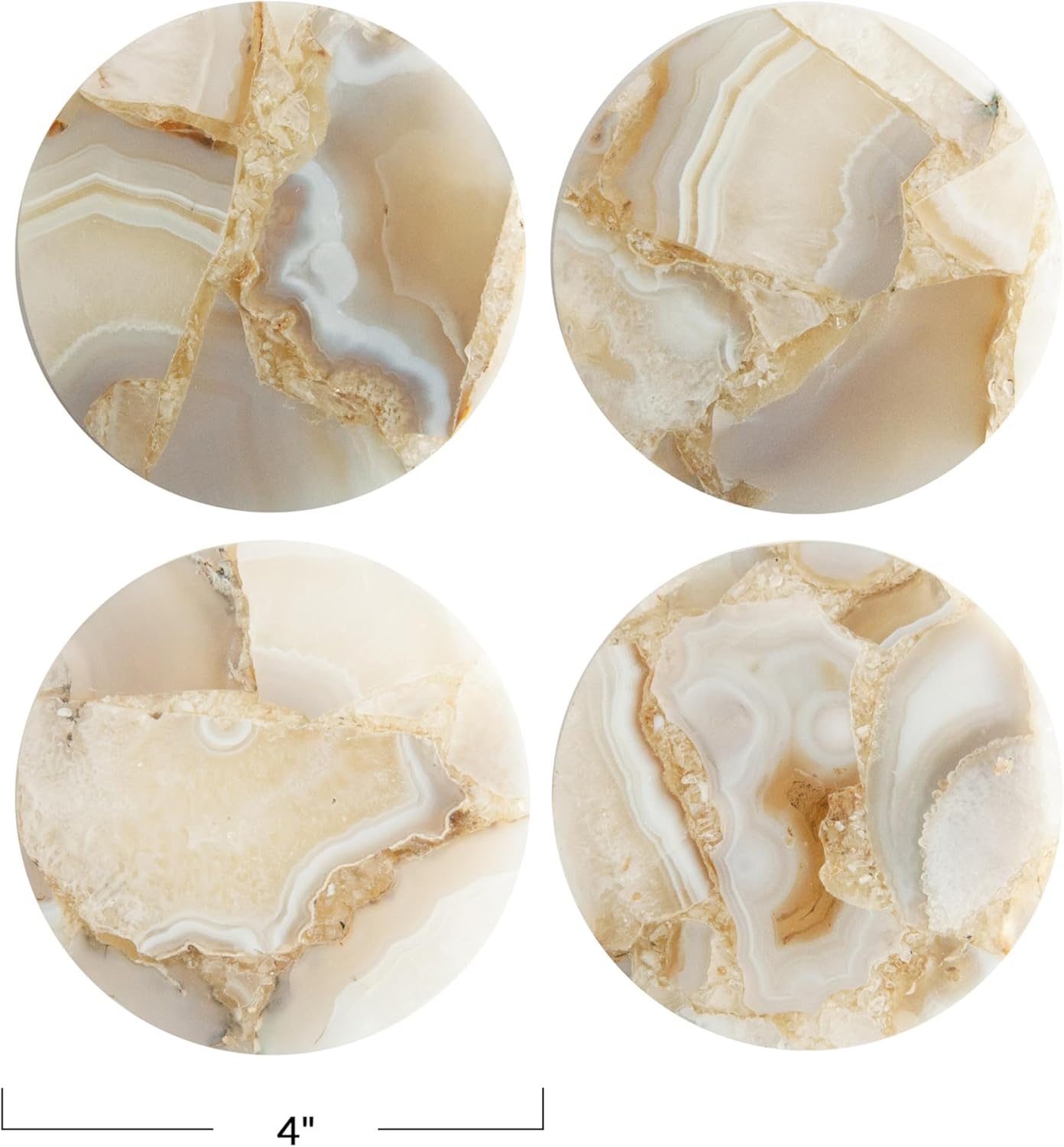 Multicolor Natural Agate Round Coasters Set of 4