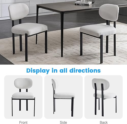Miniatura 7 de Juego de 4 sillas de comedor modernas, sillas de cocina de tela de lino con patas de metal negro, sillas de comedor tapizadas con respaldo curvado