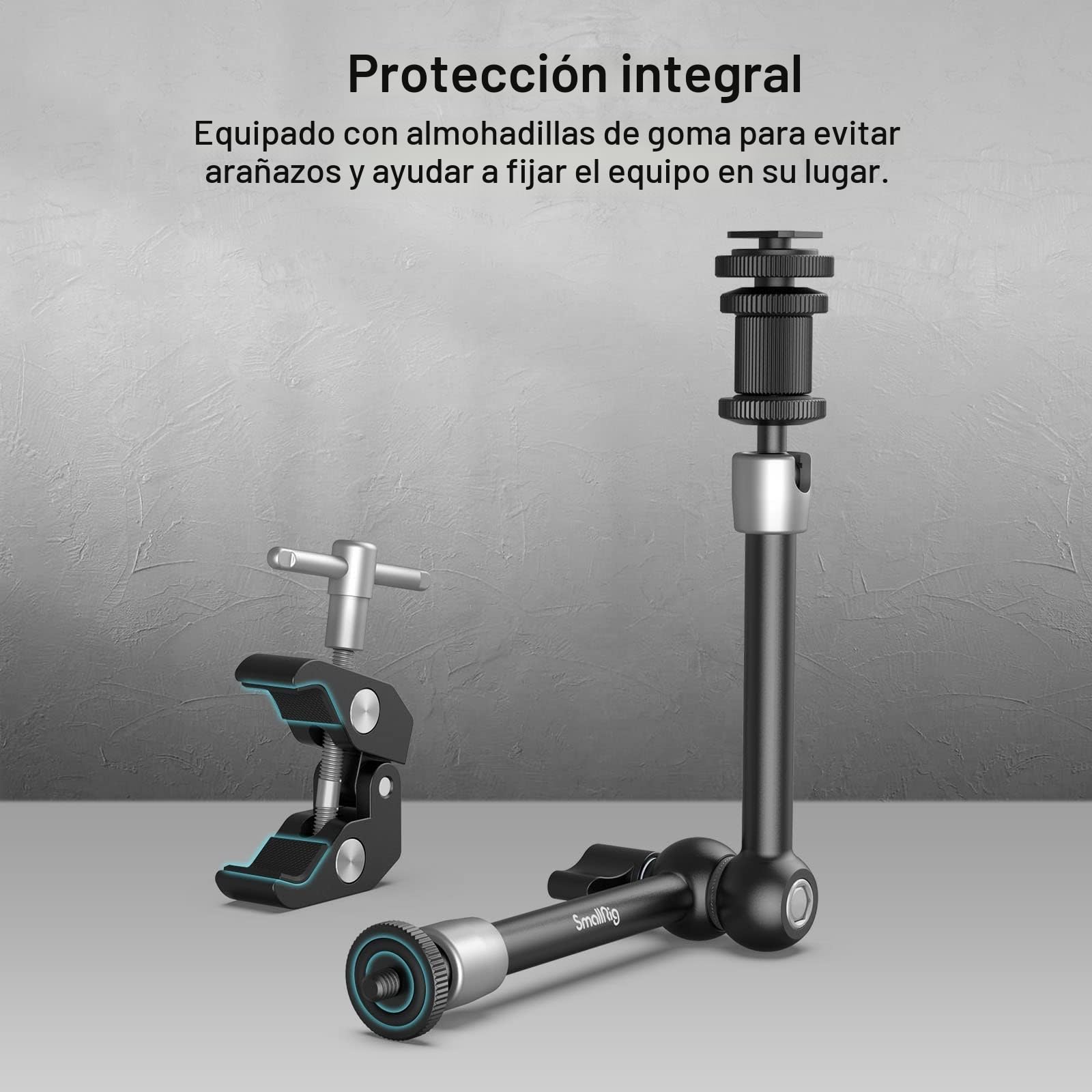 SMALLRIG Super Clamp Crab-Shaped & Magic Arm Brazo Mágico de 11" con Súper Clamp, Brazo Articulado Roscado de 1/4"-20 con Montura de Zapata para Monitor, Luz LED, Micrófono - 3726