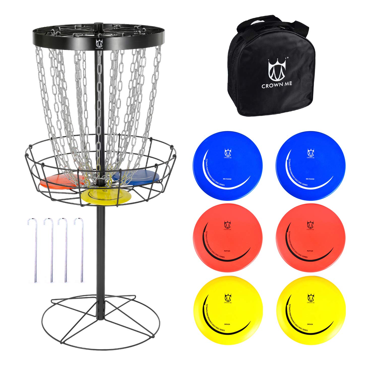 Disc Golf Basket with Disc Target Include 6 Discs, 1 Disc Carry Bag,24