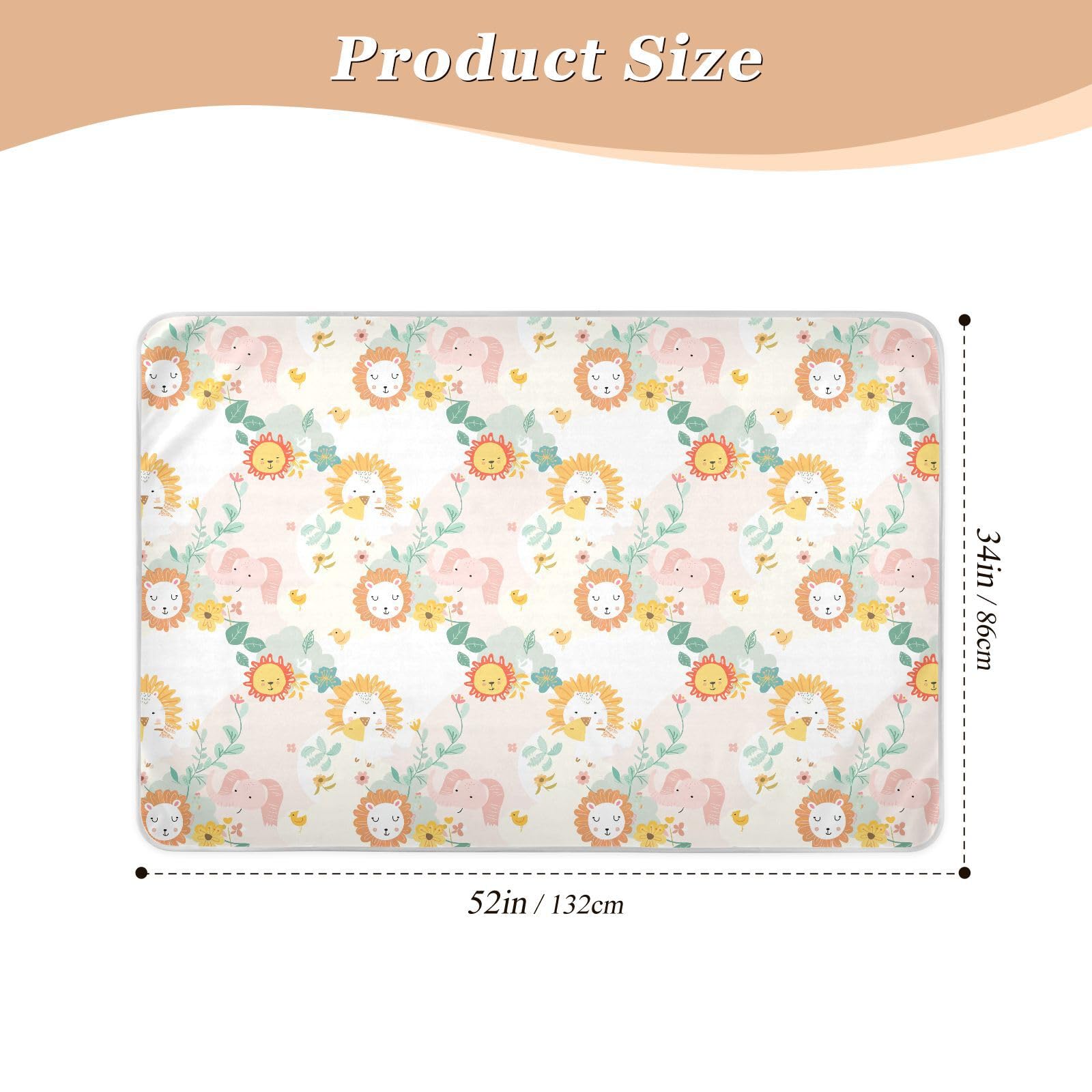 Lions Elephant Sun Childish Toddler Soft Absorbent Underpads Wetting Cover Portable Bed Liners for Toddler Kids , 52