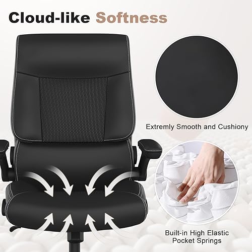 Miniatura 4 de Youhauchair Silla de oficina ergonómica grande y alta, silla de escritorio ejecutiva de piel sintética de 500 libras con soporte lumbar y