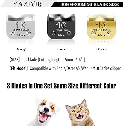 Miniatura 2 de Cuchillas de cerámica desmontables de 3 colores 10# para el aseo de perros, compatibles con Andis, Oster A5, Wahl KM-10 Series, Tamaño #10 Hoja de