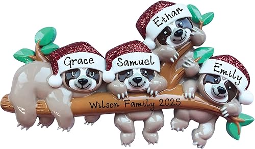 Miniatura 1 de Adorno personalizado 2023, familia de 4 perezosos, decoración para árbol de Navidad, adornos colgantes sin adornos personalizados (Familia de 4)