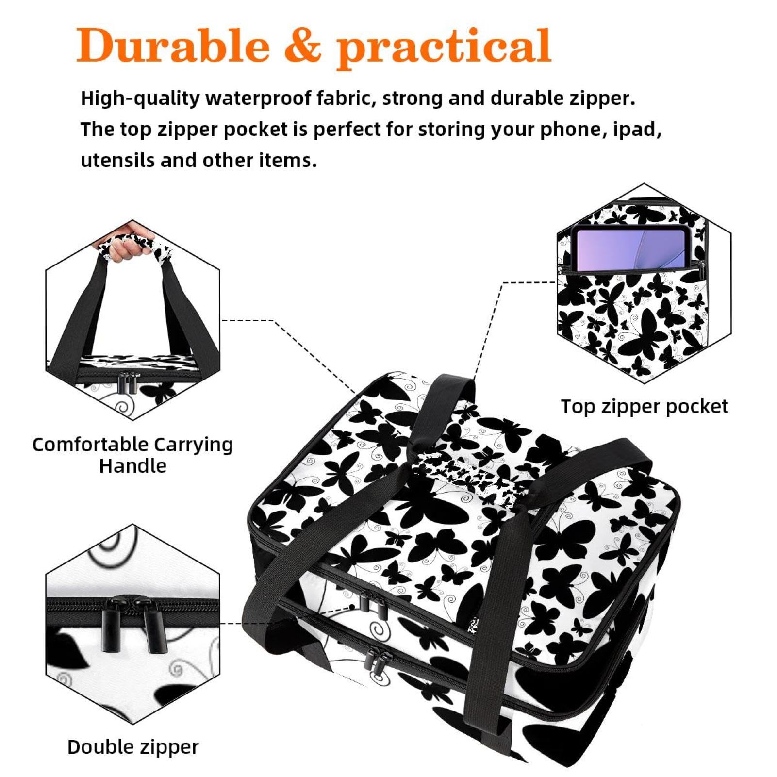 Grand sac à déjeuner isotherme pour homme et femme, double couche, étanche, étanche, réutilisable, sac fourre-tout pour le travail, l'école, le pique-nique, la plage, le camping, les voyages, motif