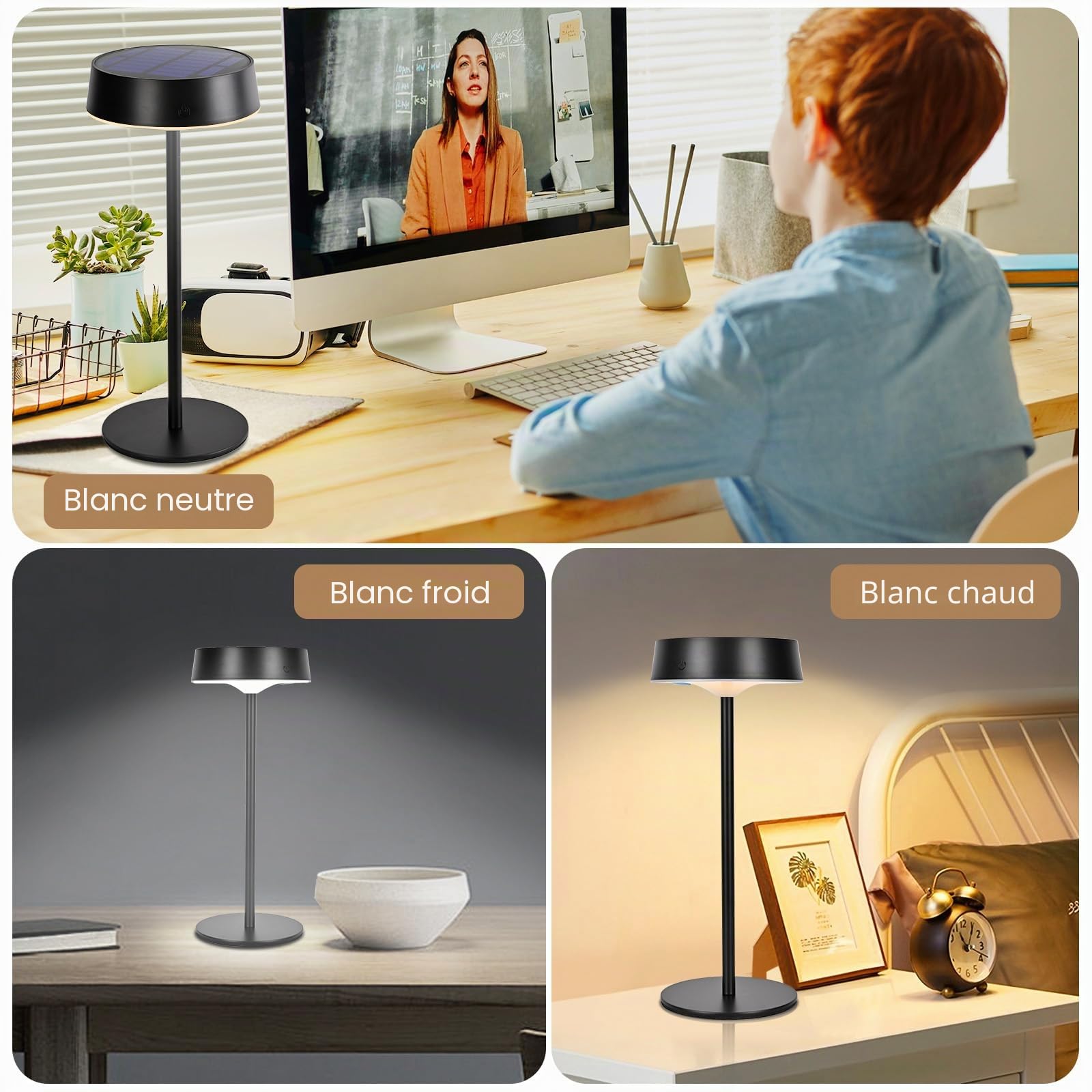 Lot de 2 Lampe de Table Exterieur, IP67 Lampe Chevet sans Fil Dimmables | Alinana 3 CCT Lampe Solaire Interieur, Lampe de Chevet Rechargeable , pour Salle à Manger, Chambre, Salon, Camping