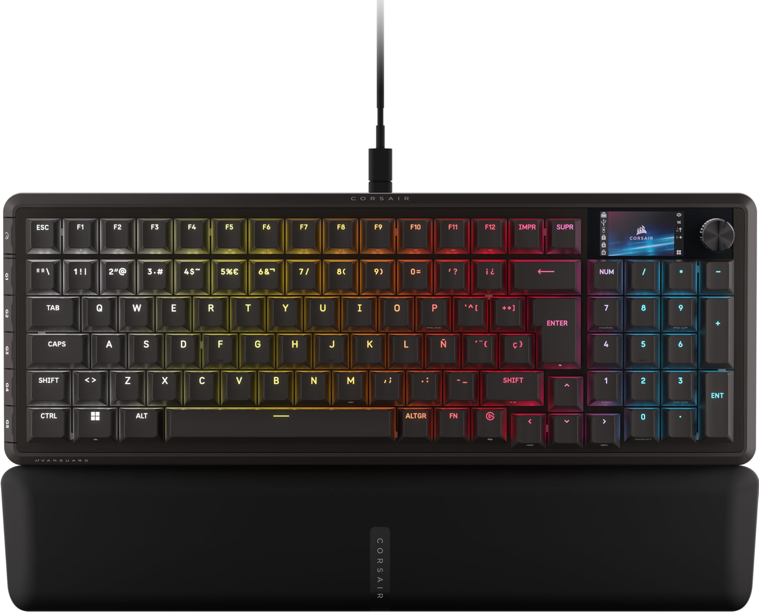 Corsair Vanguard Pro 96 Efecto Hall Teclado con Cable para Juegos - Negro | QWERTY ES, Formato 96%, MGX Hyperdrive Interruptores, 8 000 Hz, Rapid Trigger, Virtual Stream Deck, Flashtap SOCD