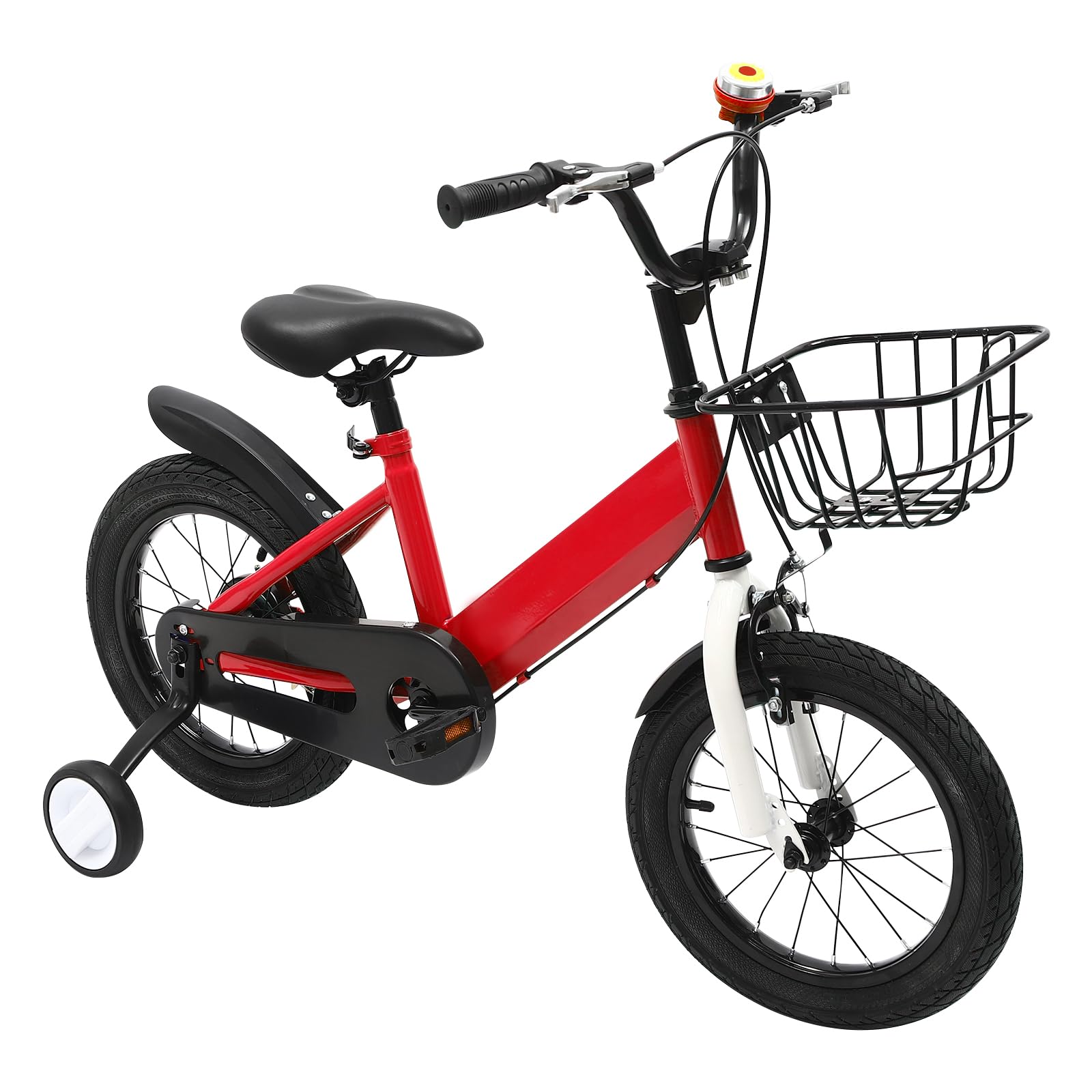 Bicicletta per bambini da 14 pollici, con ruote di sostegno, cestino e campanello, regolabile in altezza, per ragazzi dai 3 ai 5 anni, doppio freno e telaio in acciaio al carbonio, per