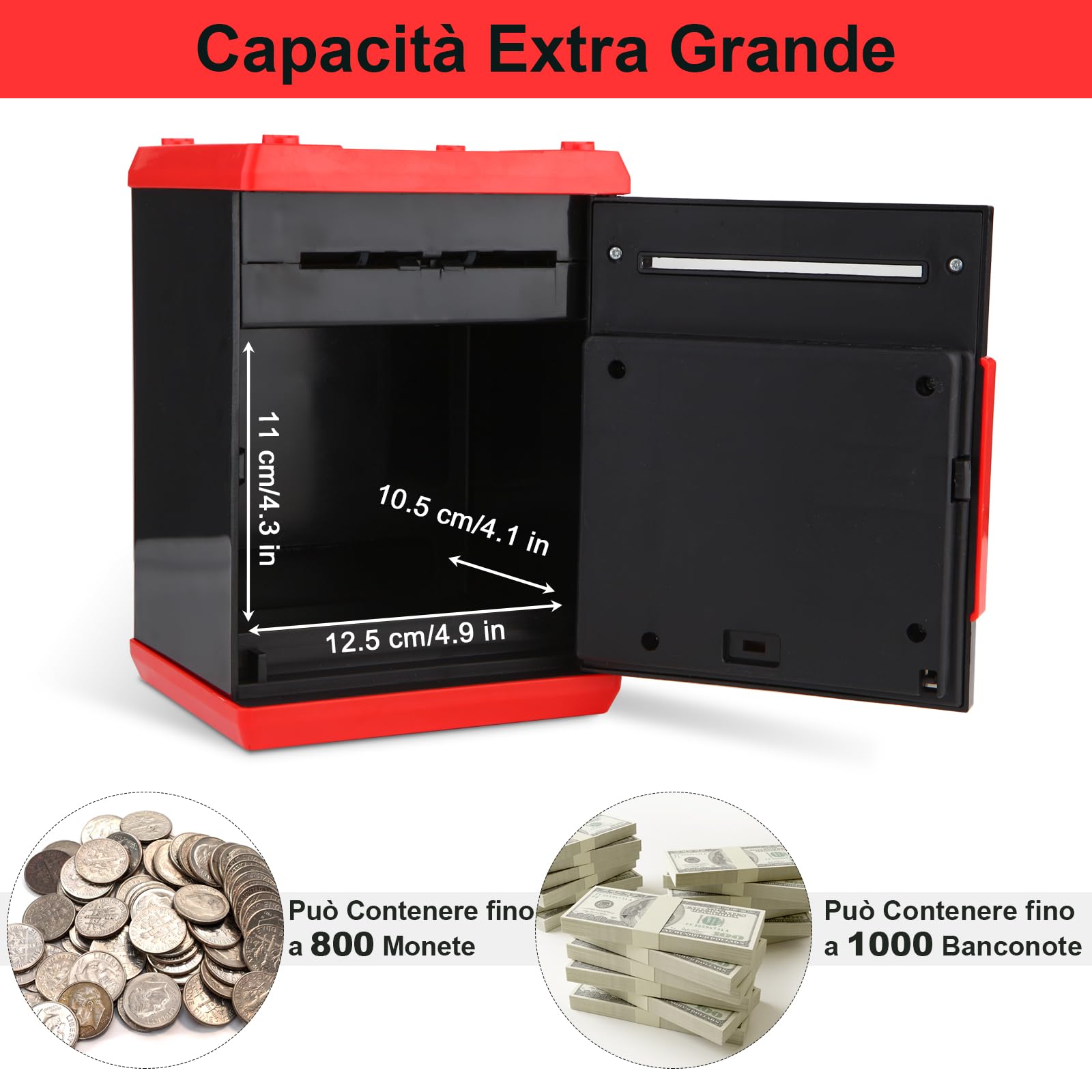 Pup Go Electronic ATM Money Box for Children 3-12 Years, Safe Toy Safe with Safe Code for Coins & Banknotes, Automatic Banknote Deposit, Technology Gift for Boys & Girls (Red) - 4