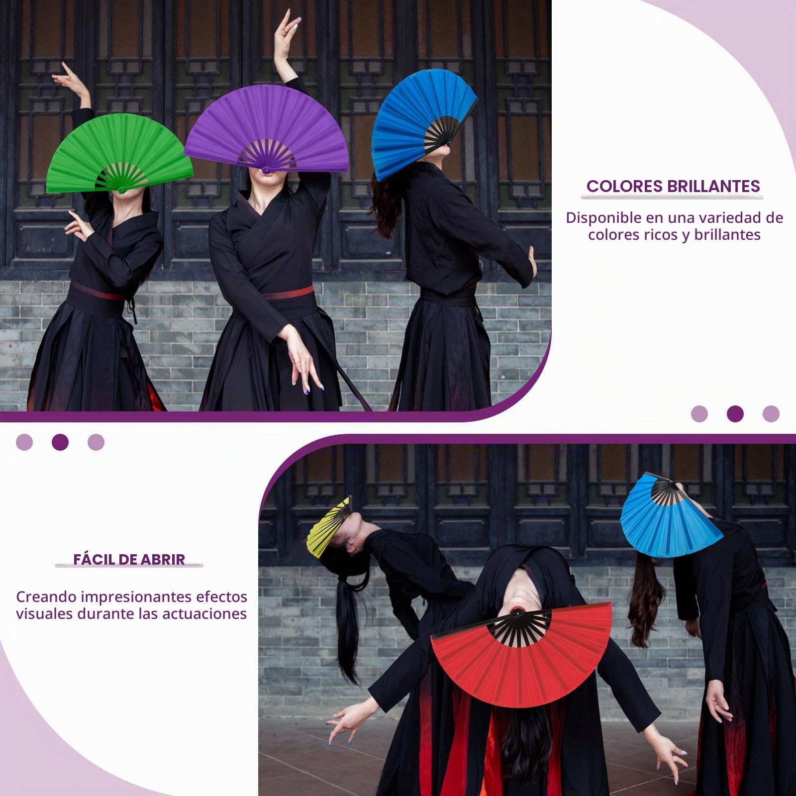 Paquete de 10 abanicos de mano plegables para baile en línea, tamaño grande de 33 cm, ventilador chino de Kung Fu plegable a granel para mujeres y hombres, baile, actuación, festival, fiesta