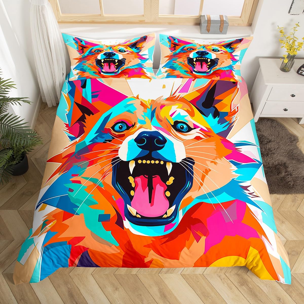 Parure de lit loup colorée pour une chambre d'enfant moderne et vive