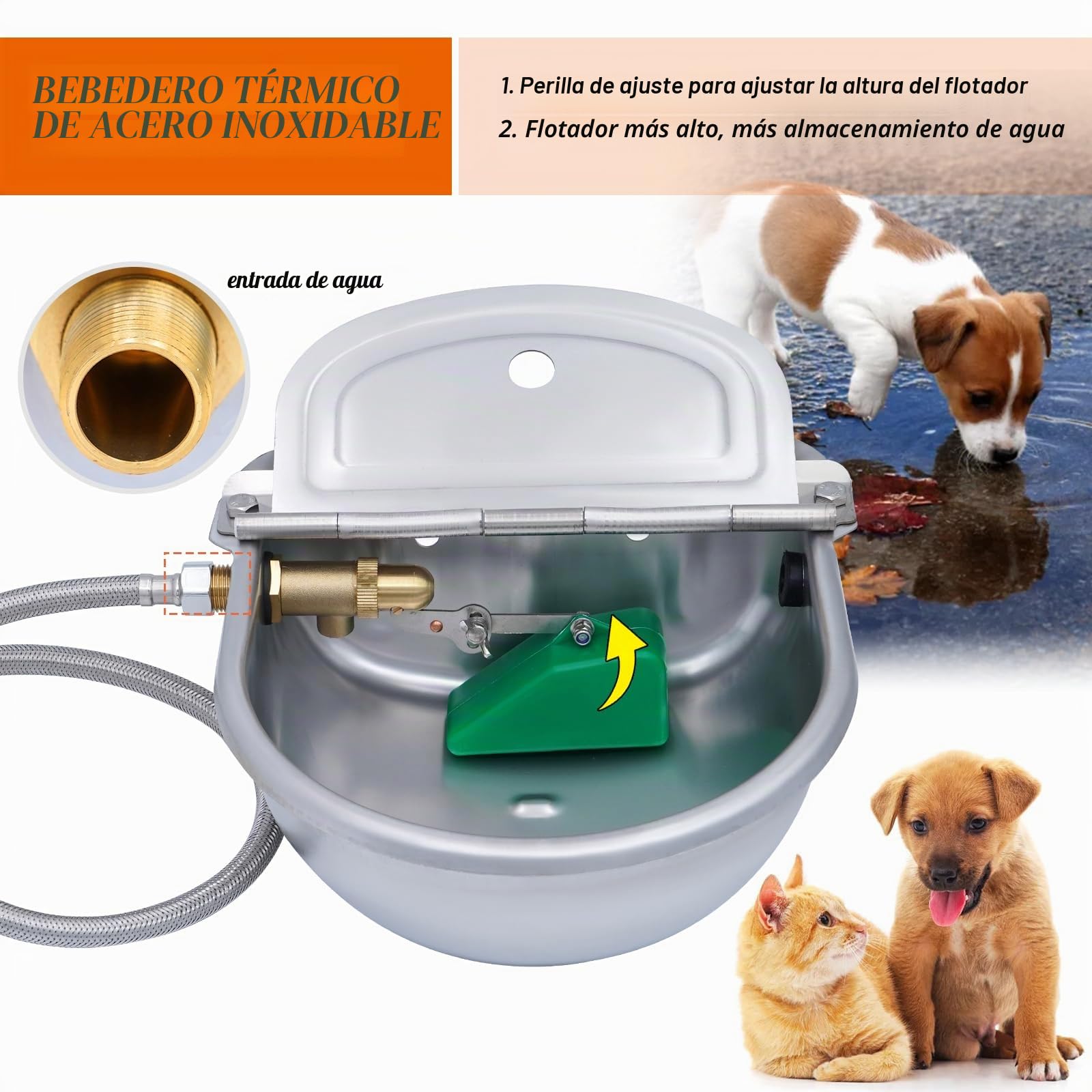 Bebedero Automático de Acero Inoxidable Fundido Con Válvula de Flotador de 1/2 Pulgadas de Latón Para Caballos, Ganado, Perros y Gallinas