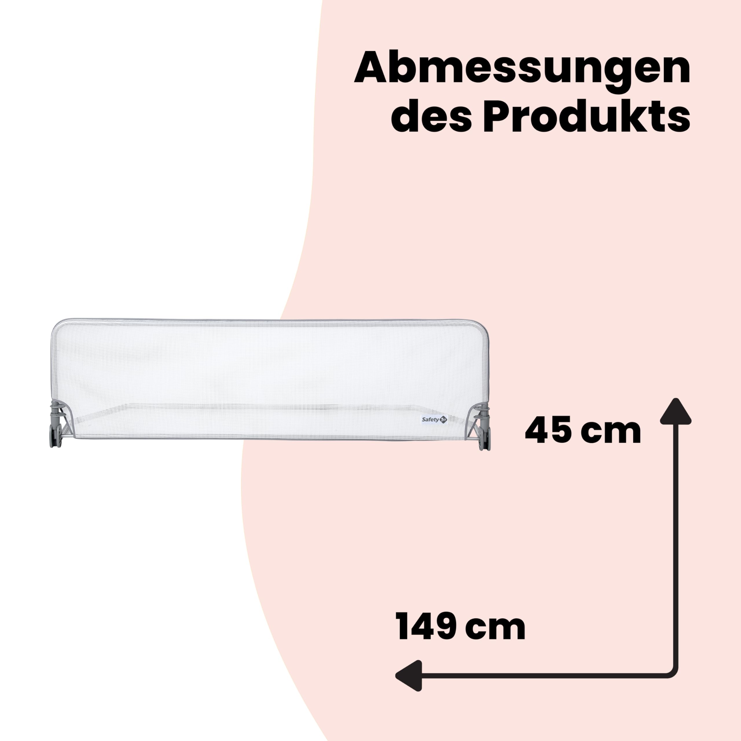 Safety 1st Extra Large Bed Rail 150 cm, Bettgitter Rausfallschutz, 18 Monate–5 Jahre, verstellbares Bettschutzgitter, Netzgewebe, automatische Sperre, einfach zu reinigen, Grau & Weiß