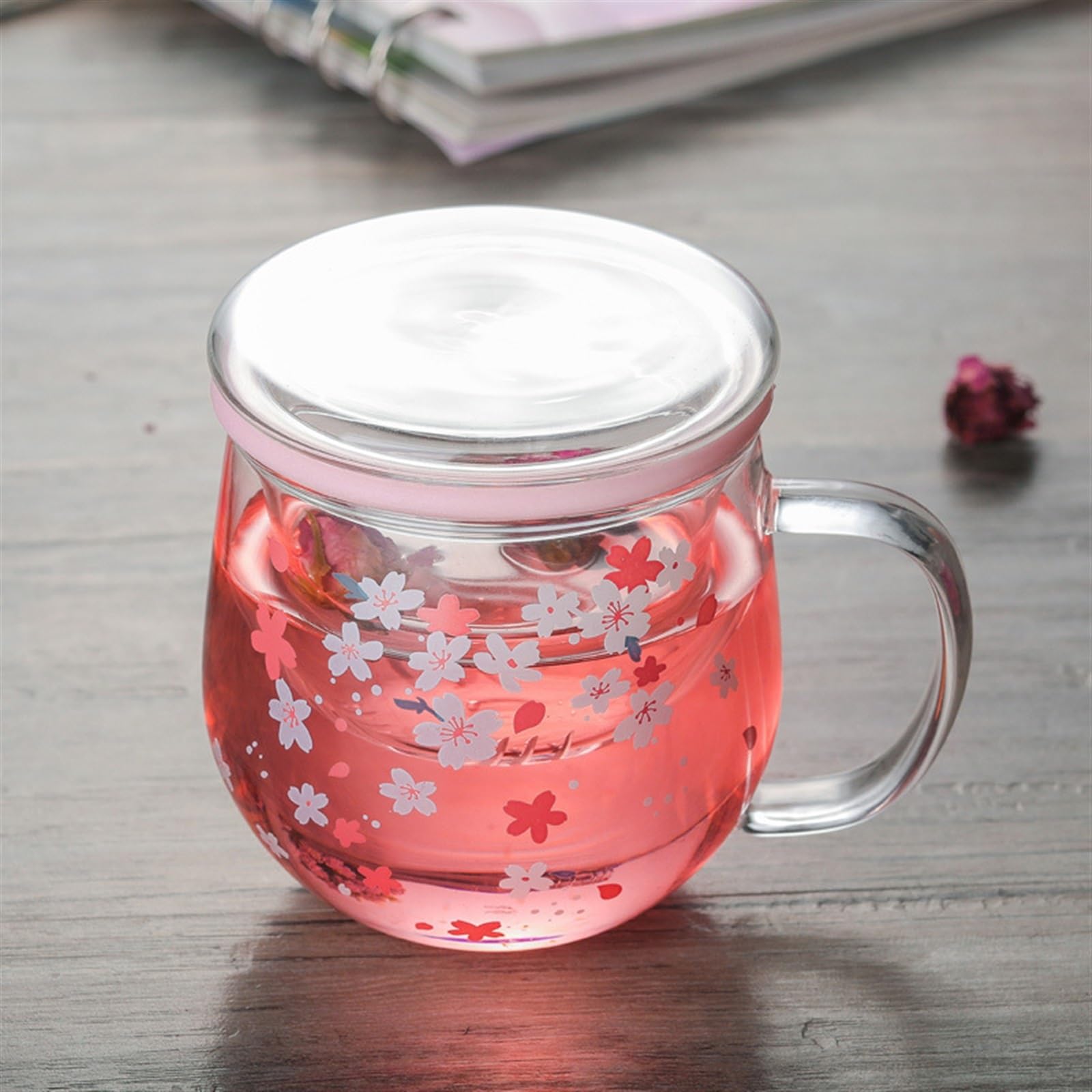 Kubek 300ml Kubek szklany z zaparzaczem do herbaty Filtr i pokrywka Zestaw kubków Kwiaty Kwiatowy kubek do herbaty Przezroczyste odporne na ciepło szklanki Kubek do kawy