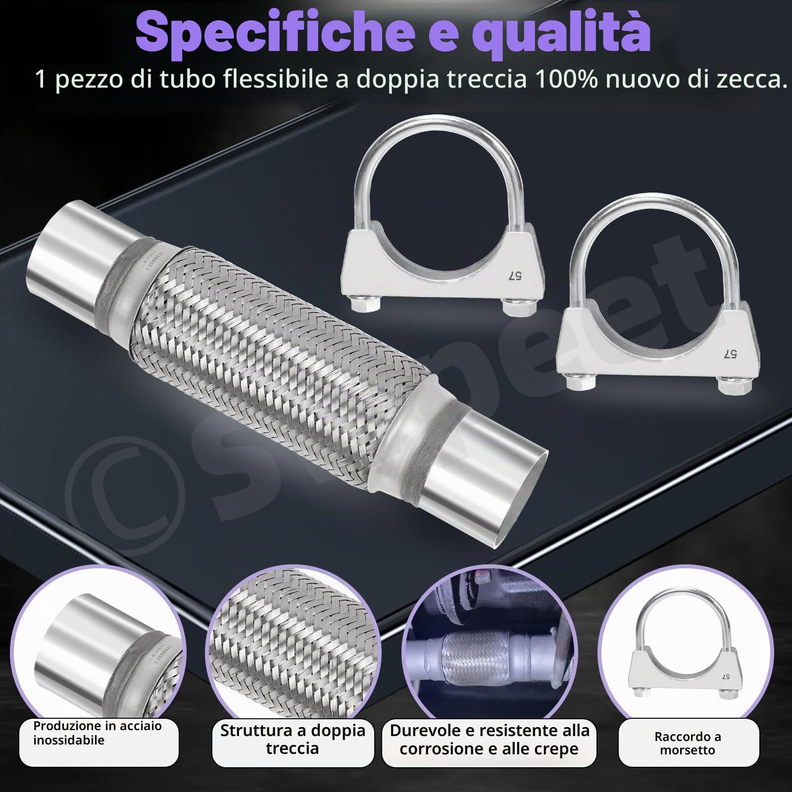 Swpeet 3 pezzi tubo di scarico 2 x 6 pollici con kit giunto di scarico 2 pollici tipo universale tubo di scarico doppio intrecciato in acciaio inossidabile per veicoli pesanti e automobili