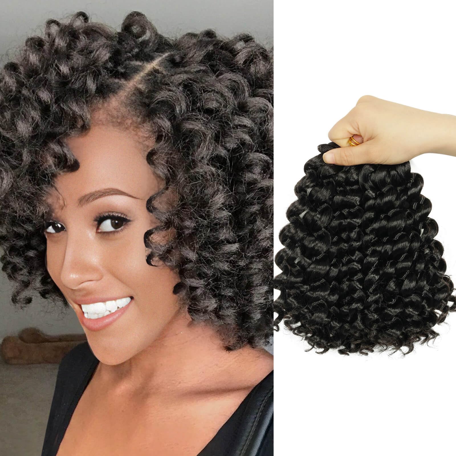 BECUS Gogo Curl Pelo Pelo Para Trenzas Africanas Mujeres 5 Paquetes Jamaicano Rizado Profundo Rizado Para Playa Ganchillo Extensiones Pelo Sintético 8"(Negro Natural #1B)