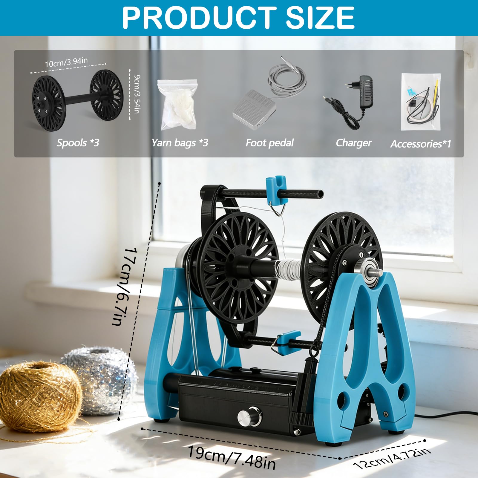 Filatoio Elettrico, Mini Filatoio per Lana per Uso Domestico con Pedale Controllo di velocità Continuo Macchina per Avvolgimento Filati A 1800 Giri/Min per Cotone E Seta