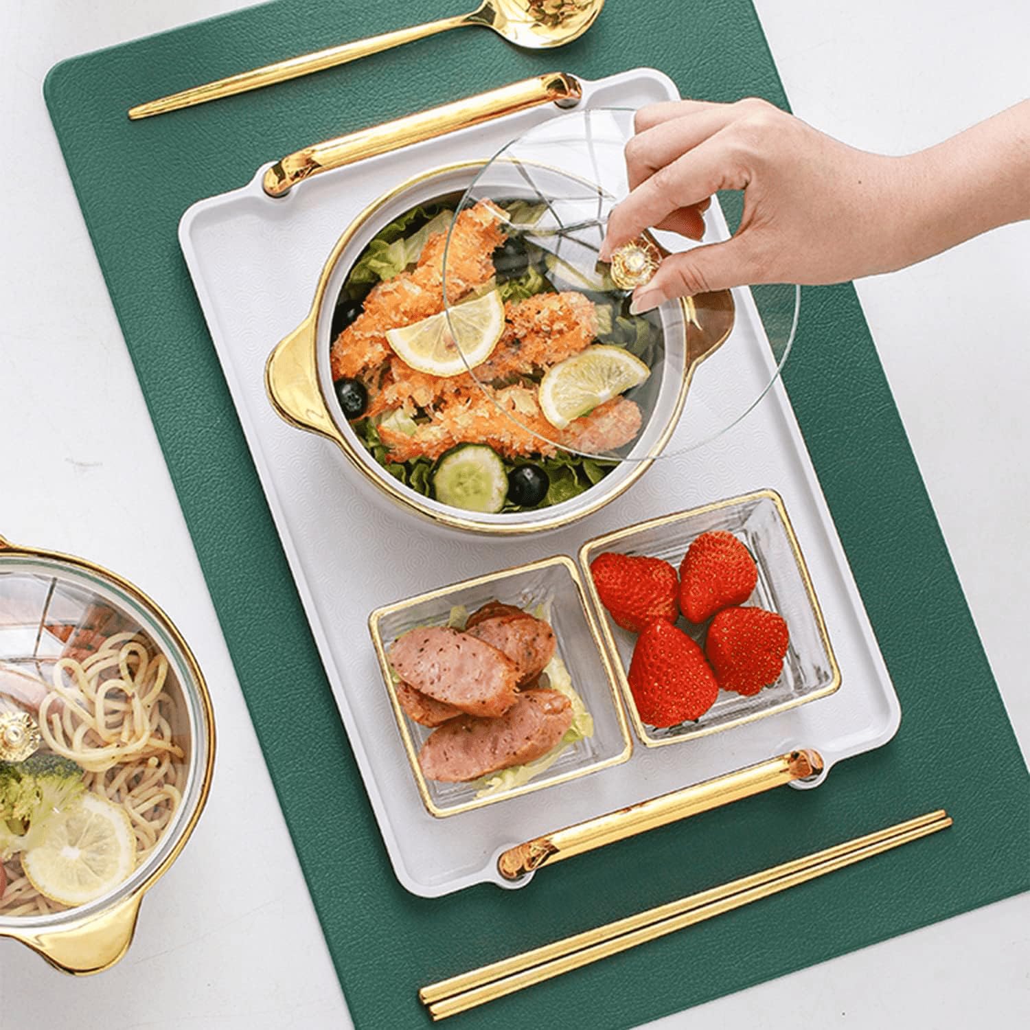 Sopera de sopa con tapa vidrio y cuchara(B)