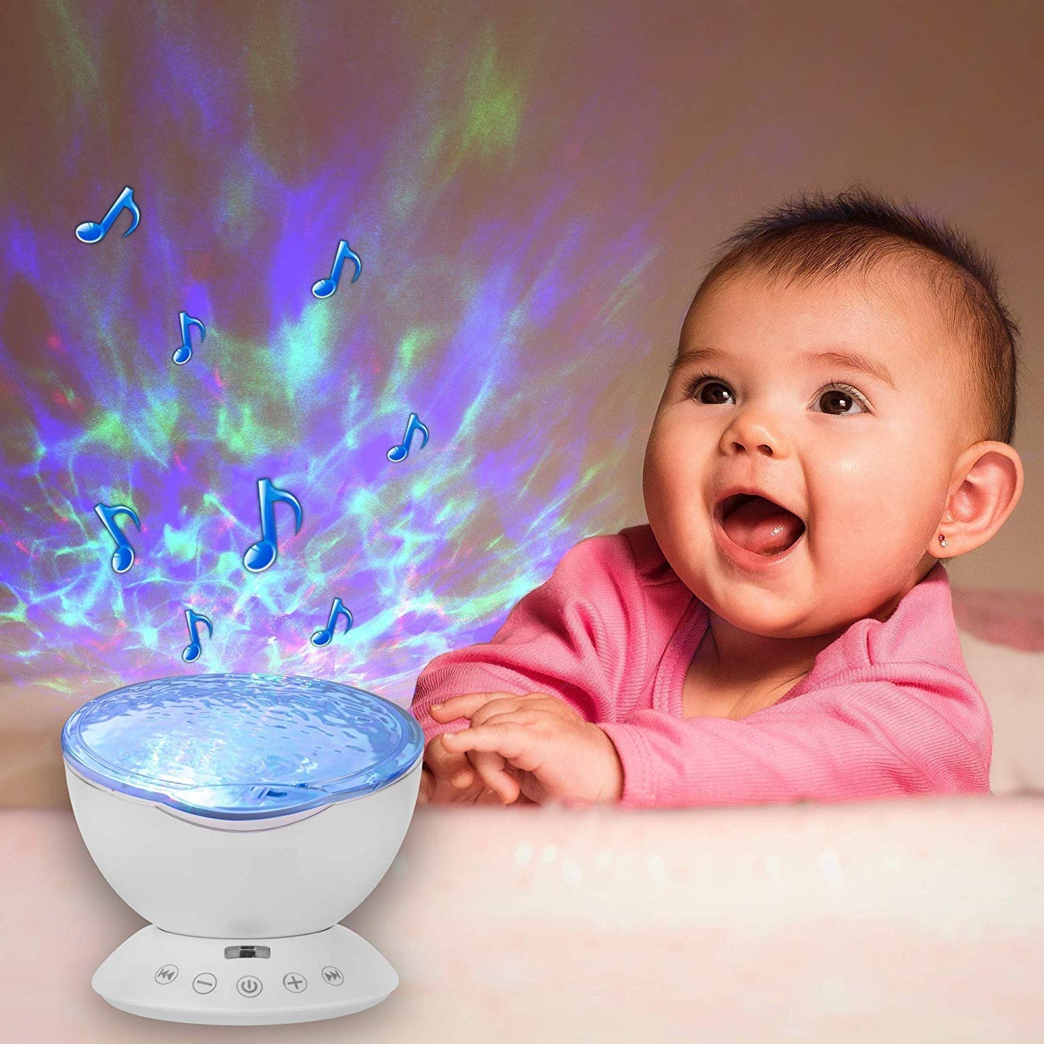Gvnd LED Projecting Light Lamp Color Changing Ocean Wave Projector with Remote Control Kids Night Light Within Audio Player USB Cable Kids Adults Birthday Gift (Multicolour)-image-34