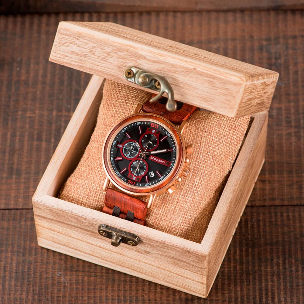 Relojes de Madera para Hombre, Reloj Casual de Negocios con Sub-Esfera AnalóGica de Cuarzo, Pantalla de Fecha CronóGrafo Manecillas Luminosas, Correa de Madera Ajustable