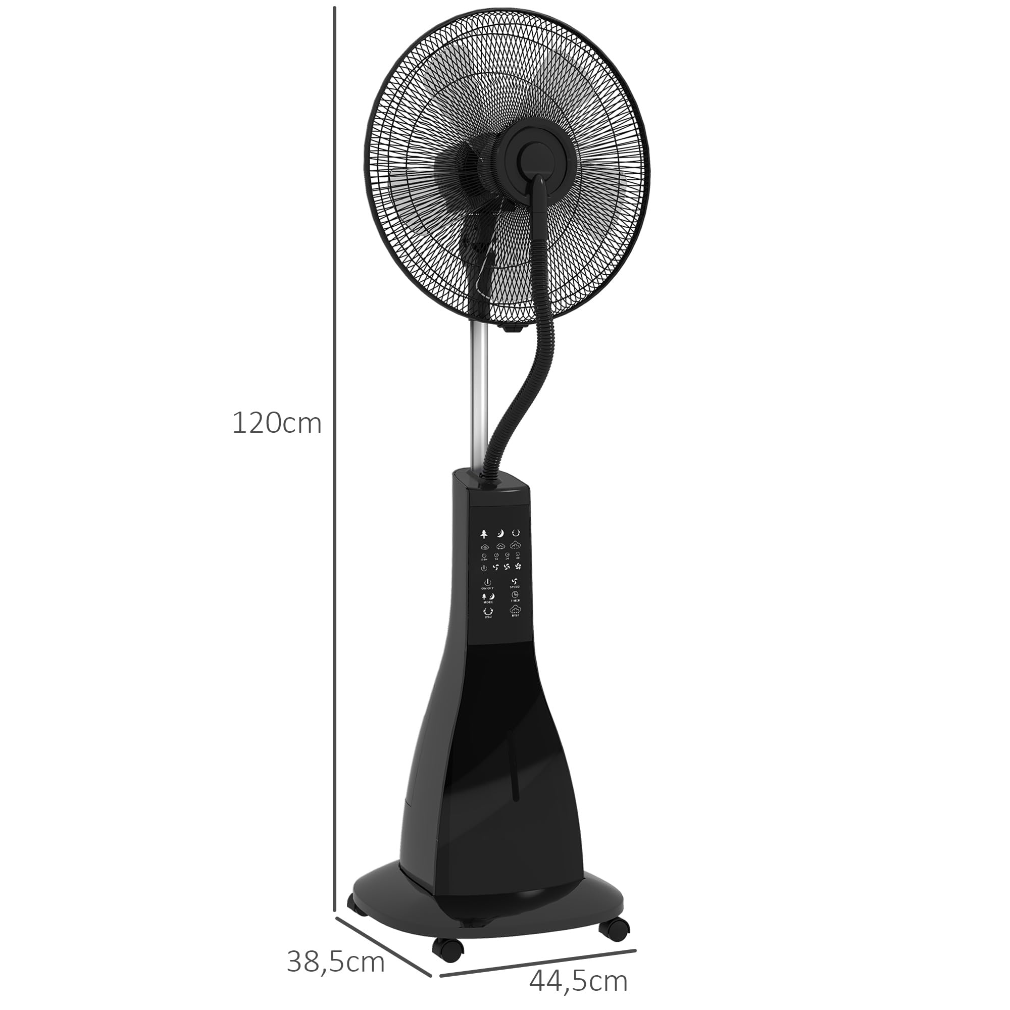 HOMCOM Ventilateur brumisateur sur roulettes ventilateur sur pied 90 W télécommande affichage LED télécommande minuterie 3 modes 3 vitesses oscillant, inclinable réservoir 3L - noir