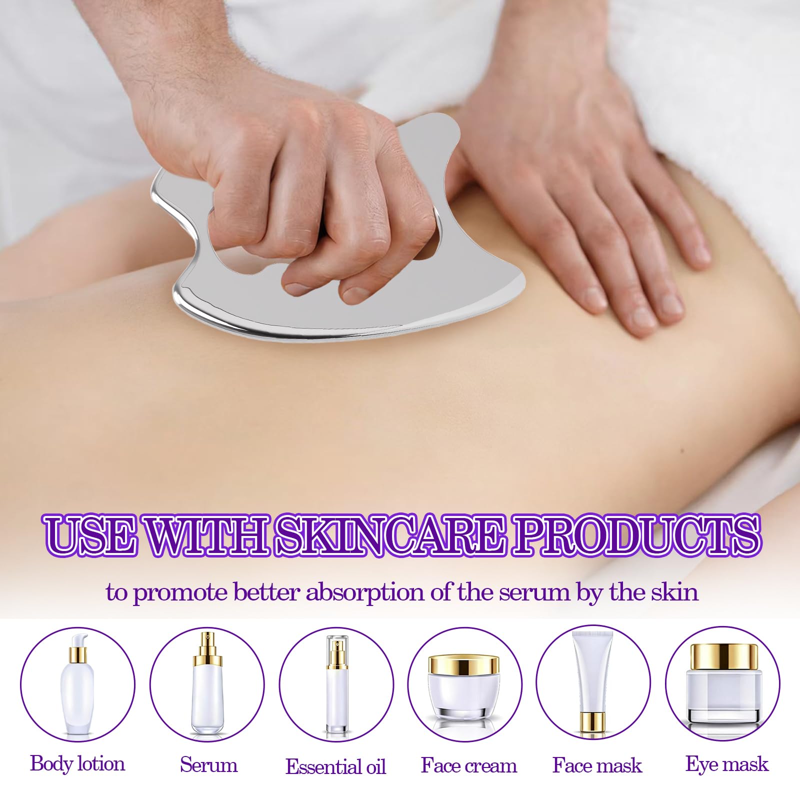 Gua Sha zestaw do masażu powięzi ze stali nierdzewnej, 2 w 1, nóż do masażu powięzi + gua Sha Mini Tool skrobak do ciała, twarzy, liftingu, drenażu limfatycznego, relaksu mięśni w domu i studiu
