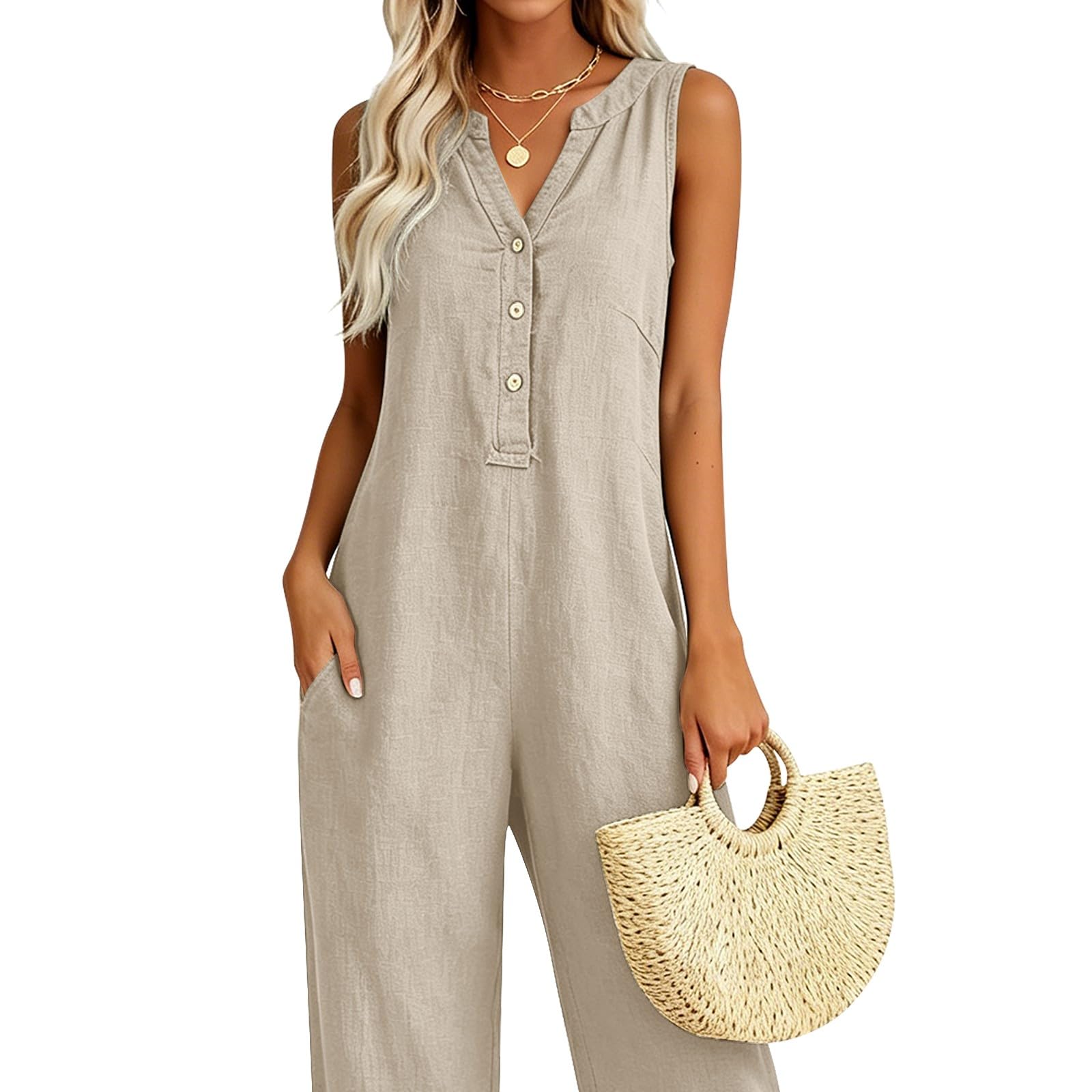 Générique Combinaison Femme Salopette Femme Parfaite pour Le Quotidien Confort Et Praticité Jambes Larges ÉTé, Combishort Femme Salopette De Travail LéGèRe Tissu Doux Coupe Ample