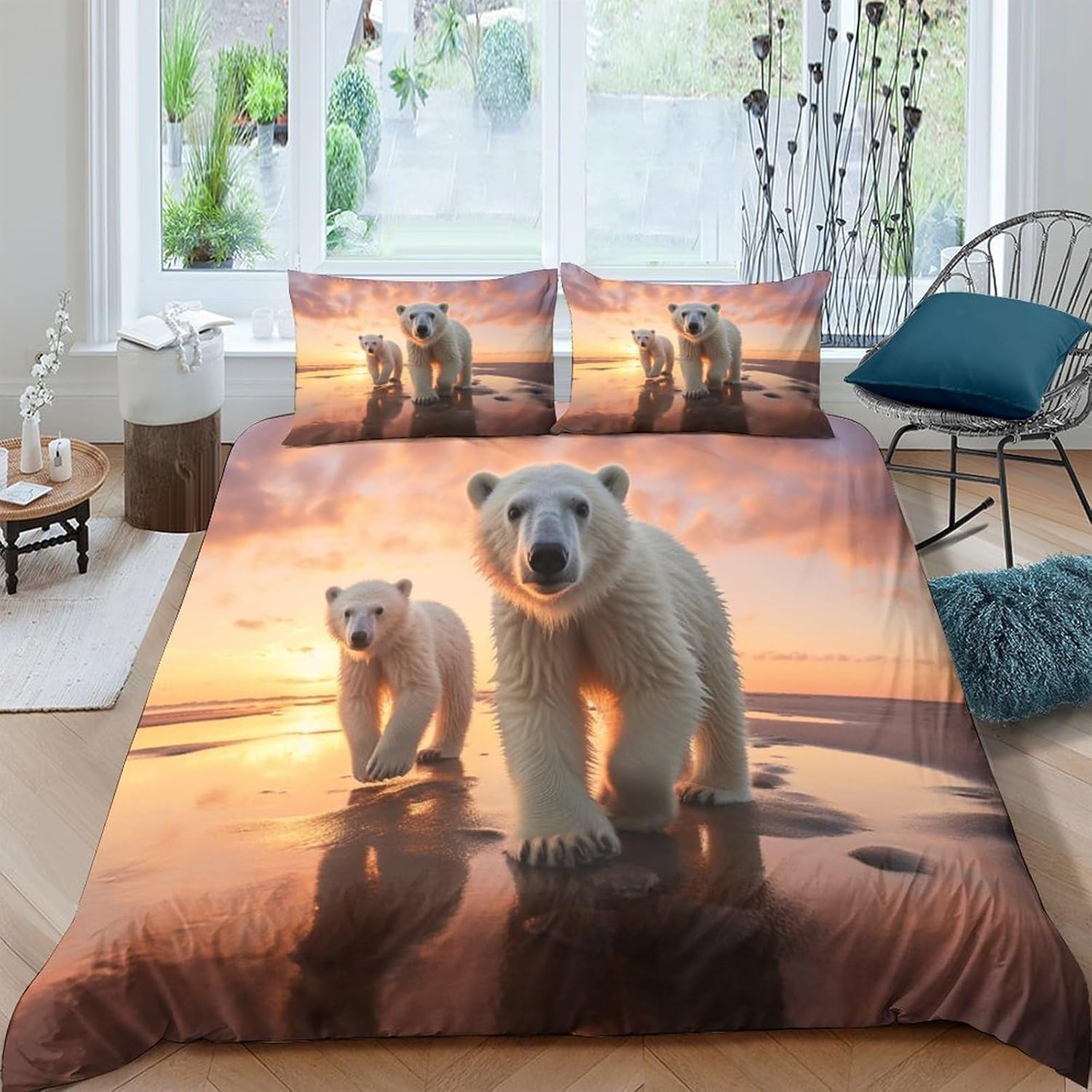 Parure de couette 260x230 cm ours polaire en literie microfibre premium