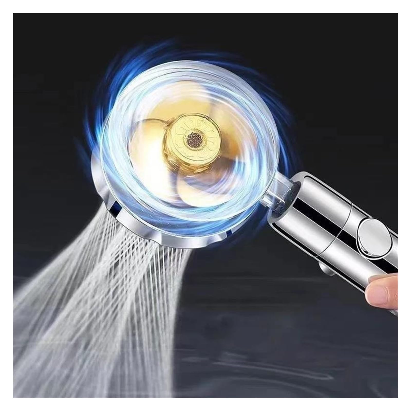 Soffione doccia con ventola turbo rotante a 360 gradi, filtro regolabile, spruzzo ad alta pressione a risparmio idrico(Blue)