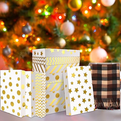 Miniatura 5 de Yeaqee Paquete de 24 cajas de regalo de camisas de oro blanco de Navidad con tapas, cajas de regalo de 15 x 9.5 x 2.4 pulgadas, cajas de regalo para