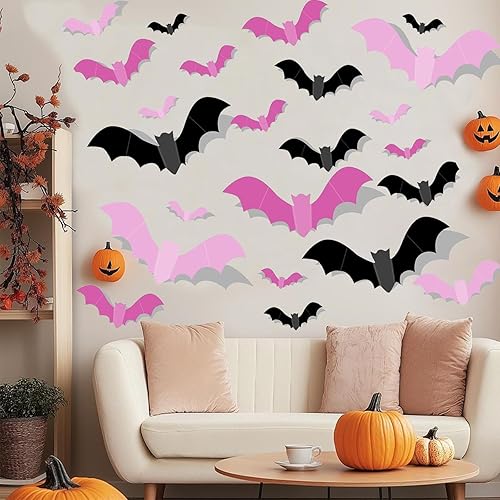 24 calcomanías de pared de murciélagos de Halloween 3D, calcomanías de decoración de murciélagos extraíbles, calcomanías de decoración de