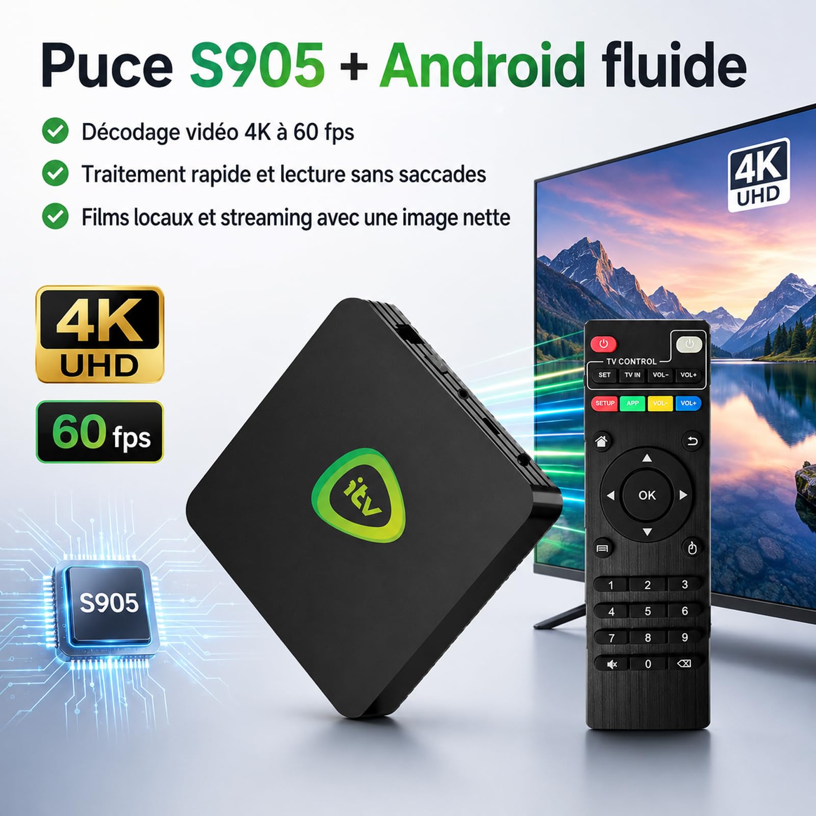 Adaptateur d'affichage Boîtier réseau Android Lecteur multimédia Décode vidéo Jusqu’à 4K 60 Images par Seconde Noir