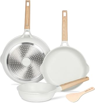ESLITE LIFE Frying Pans Set Nonstick Skillets Set Egg Omelette Pans, Healthy Ceramic Coating Cookware Chefs Pan, Compatible with All Stovetops Gas, Electric & Induction, PFOA Free White,4-Piece