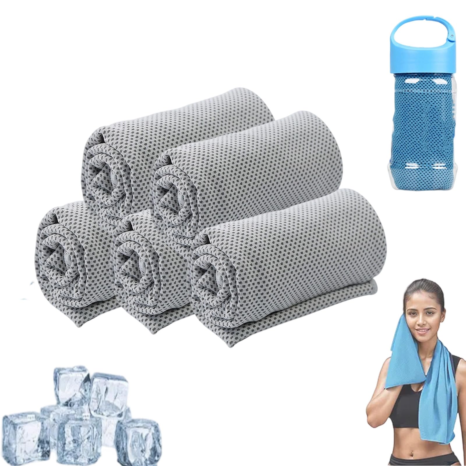 HItianya Towelnado Cool Towels & Bottle, Towelnado Ice Cooling Towel, Soft Breathable Chilly Gym Towel For Neck Face, Fast Drying Bottle Cooling Scarf Cloth for Workout (5pcsC)