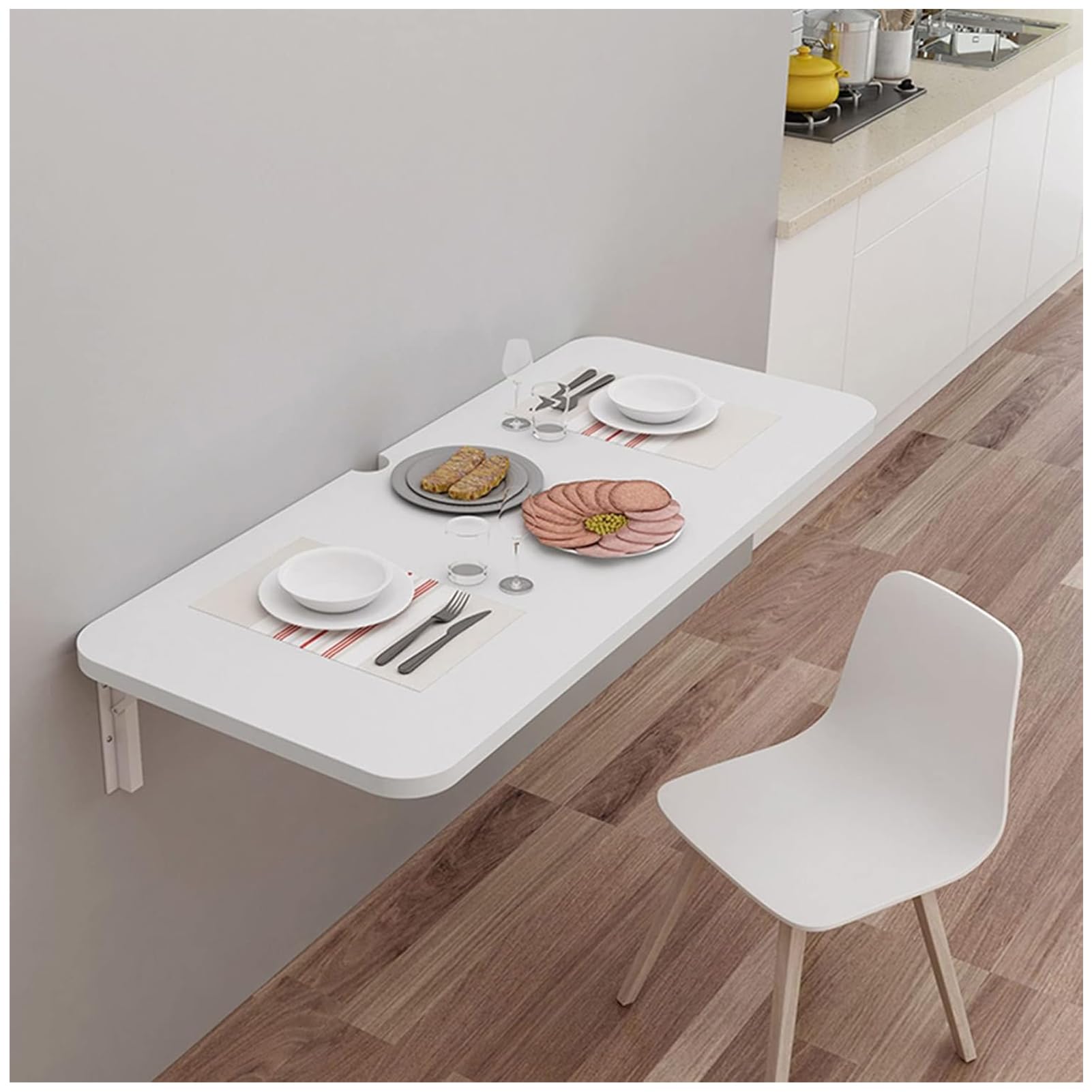 Tavolo Pieghevole da Parete, scrivania Galleggiante Multifunzionale, Elegante Tavolo da Pranzo salvaspazio, Accessori Inclusi, Bianco, 30x60 cm - Perfetto per Piccoli spazi